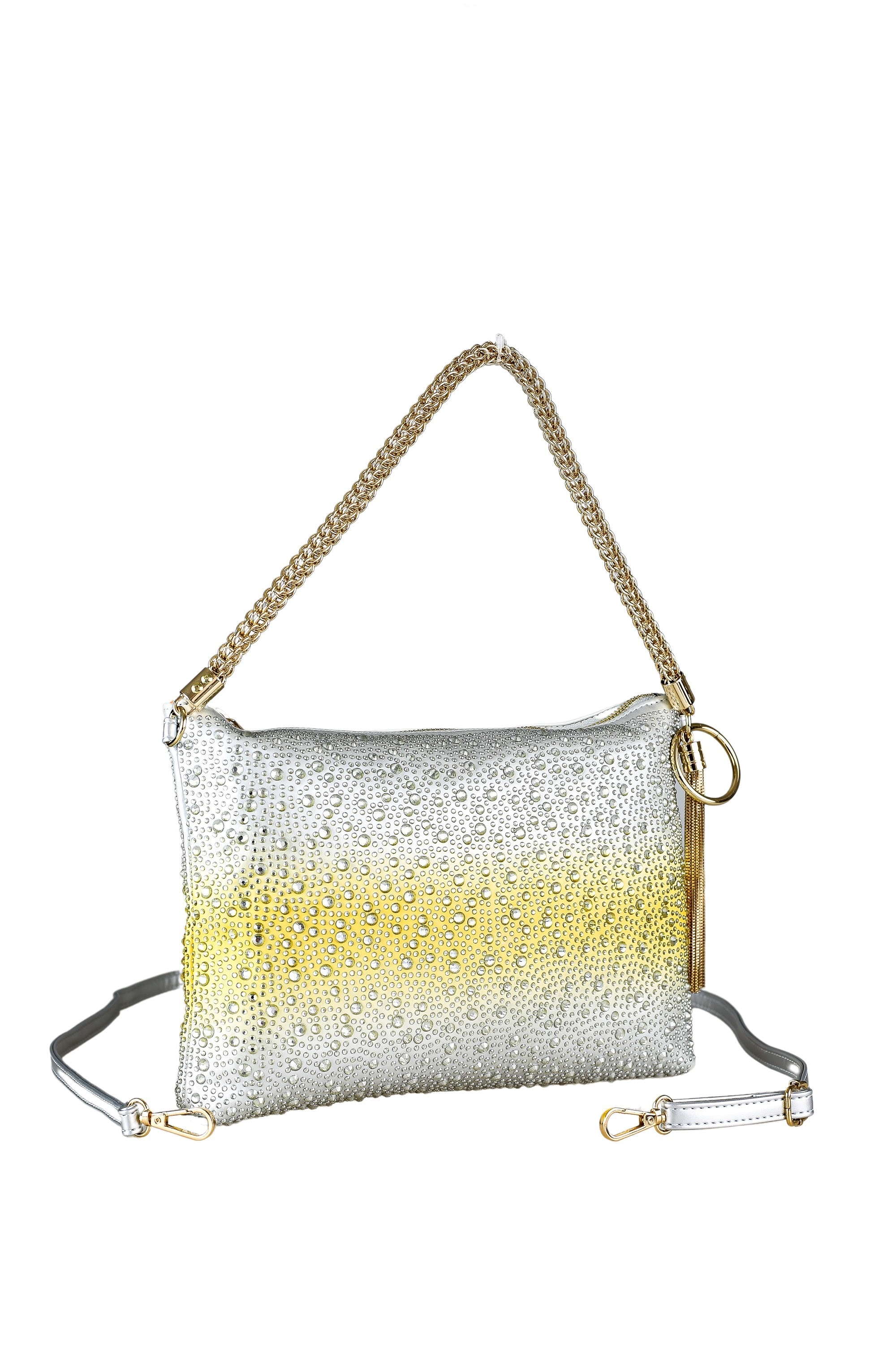 Schultertasche "Bling", Damen, Gr. B/H/T: 30cm x 21cm x 3cm onesize, gelb, Polyurethan (PU), COLLEZIONE ALESSANDRO, Taschen Schultertasche, mit tausenden Strass Glitzersteinen 3