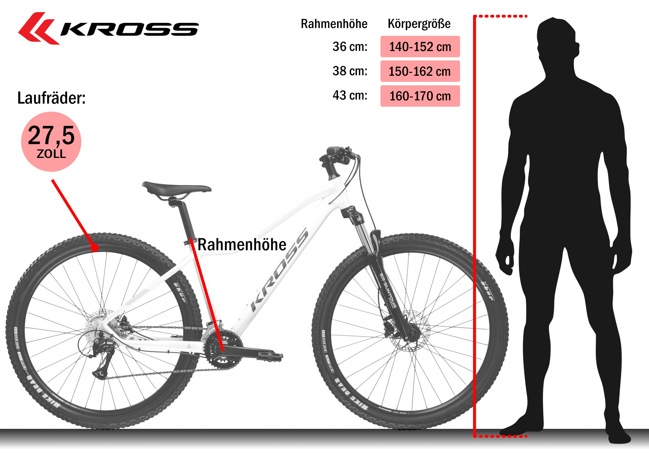 Kross Mountainbike »KROSS Mountainbike Hardtail 27,5" LEA 4.0 weiß 16 Gänge« 16 Gang Shimano ACERA M3020 Schaltwerk Kettenschaltung