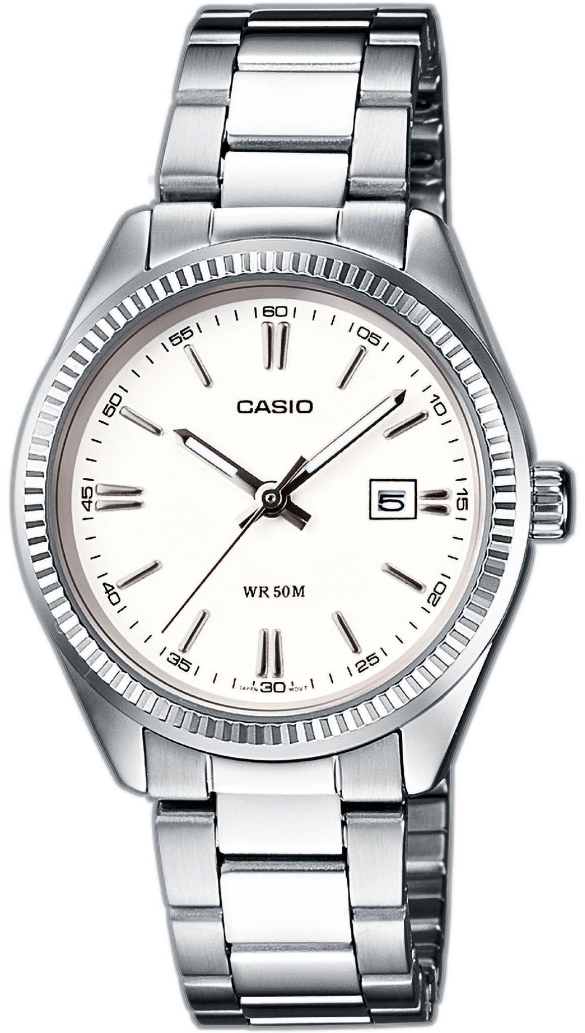 CASIO TIMELESS COLLECTION Armbanduhr, Damenuhr, analog, Datum, Edelstahlarmband