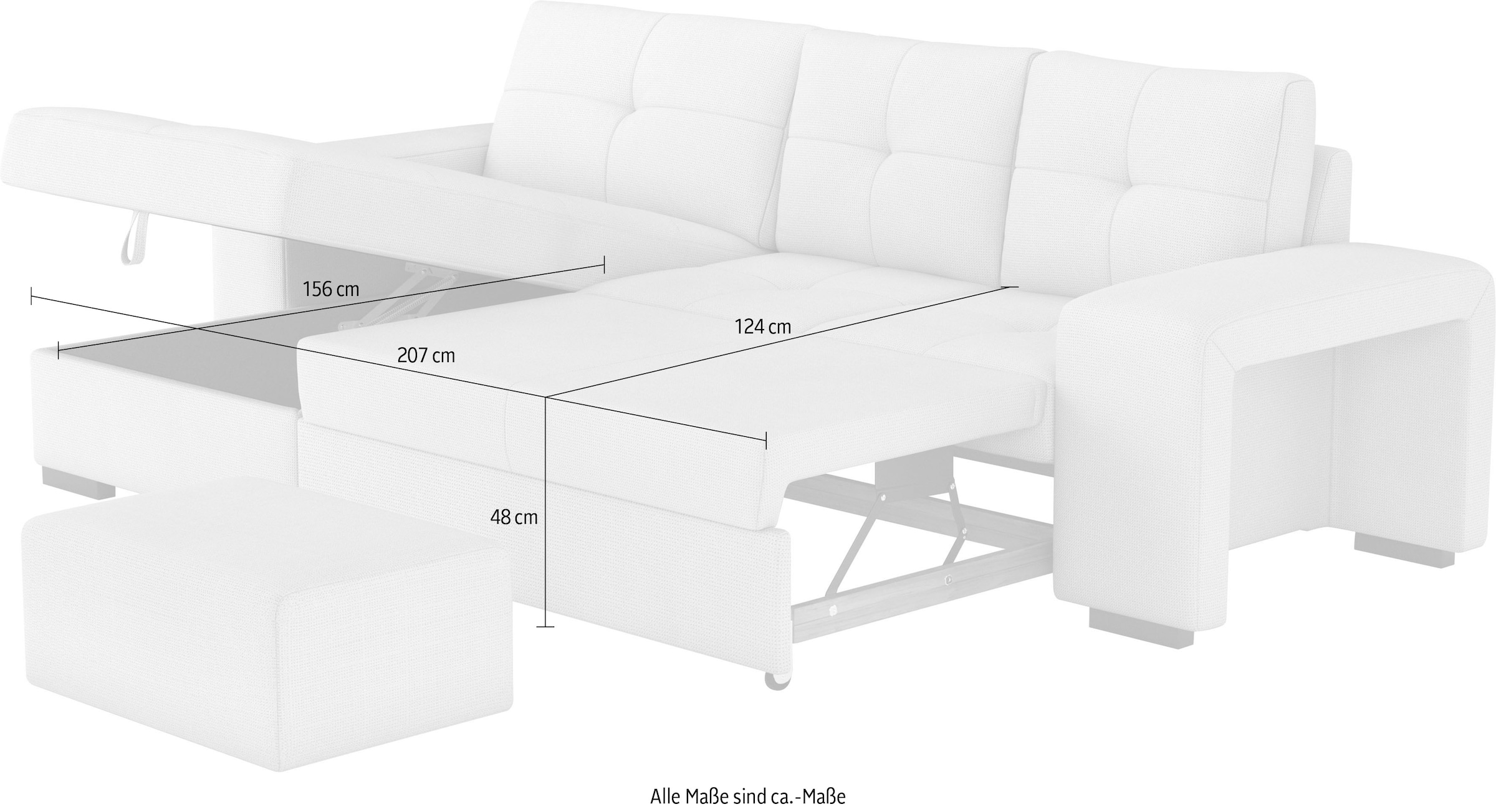 COTTA Ecksofa »Mattina L-Form«, inkl. Hocker, wahlweise mit Bettfunktion und Bettkasten