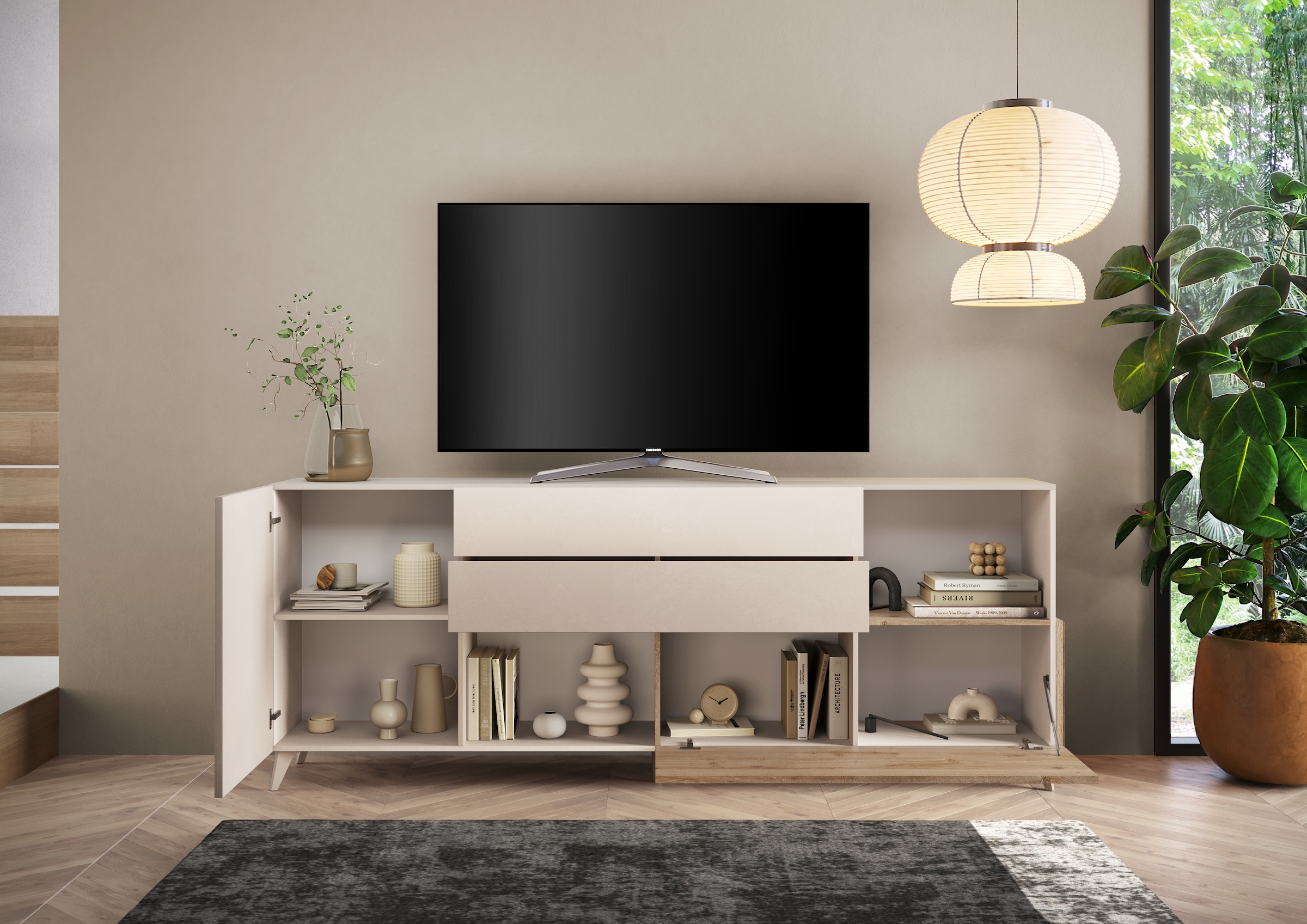 INOSIGN Sideboard »Monaco Breite 241 cm, Anrichte mit 1 Tür, 1 Klappe u. 2 Schubkästen«, Kommode, Soft/Self Closing