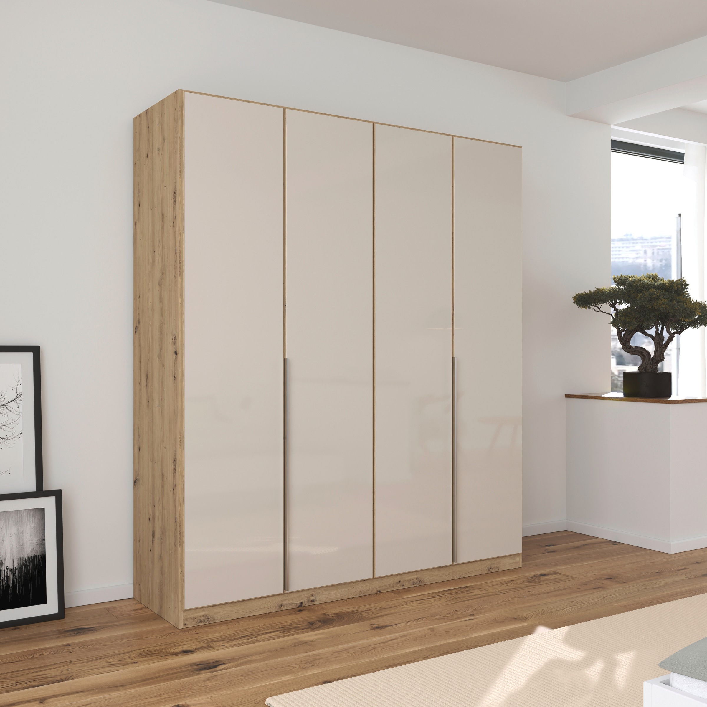 rauch Drehtürenschrank »Kleiderschrank Kleiderschränke Schrank Garderobe AGORDO mit Glasfront«, (in zwei Griff-Farben), durchdachte Innenausstattung, in 6 Breiten und 2 Höhen MADE IN GERMANY
