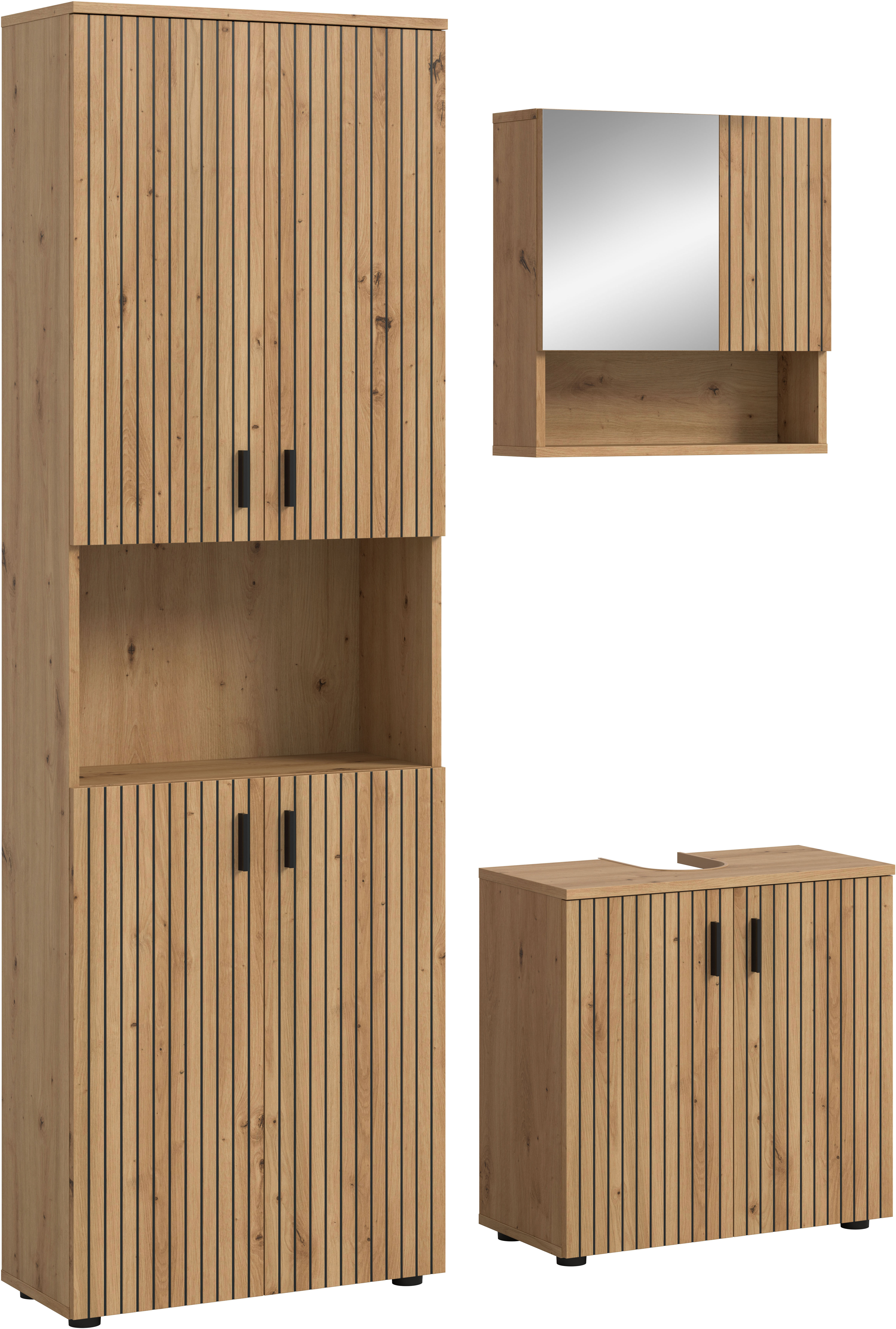 welltime "MANI, 3-tlg. Badkombination, Paneeloptik" Set, Set, best. aus: 1Hochschrank,1Waschbeckenunterschrank,1Spiegelschrank, 3 Stk. tlg.