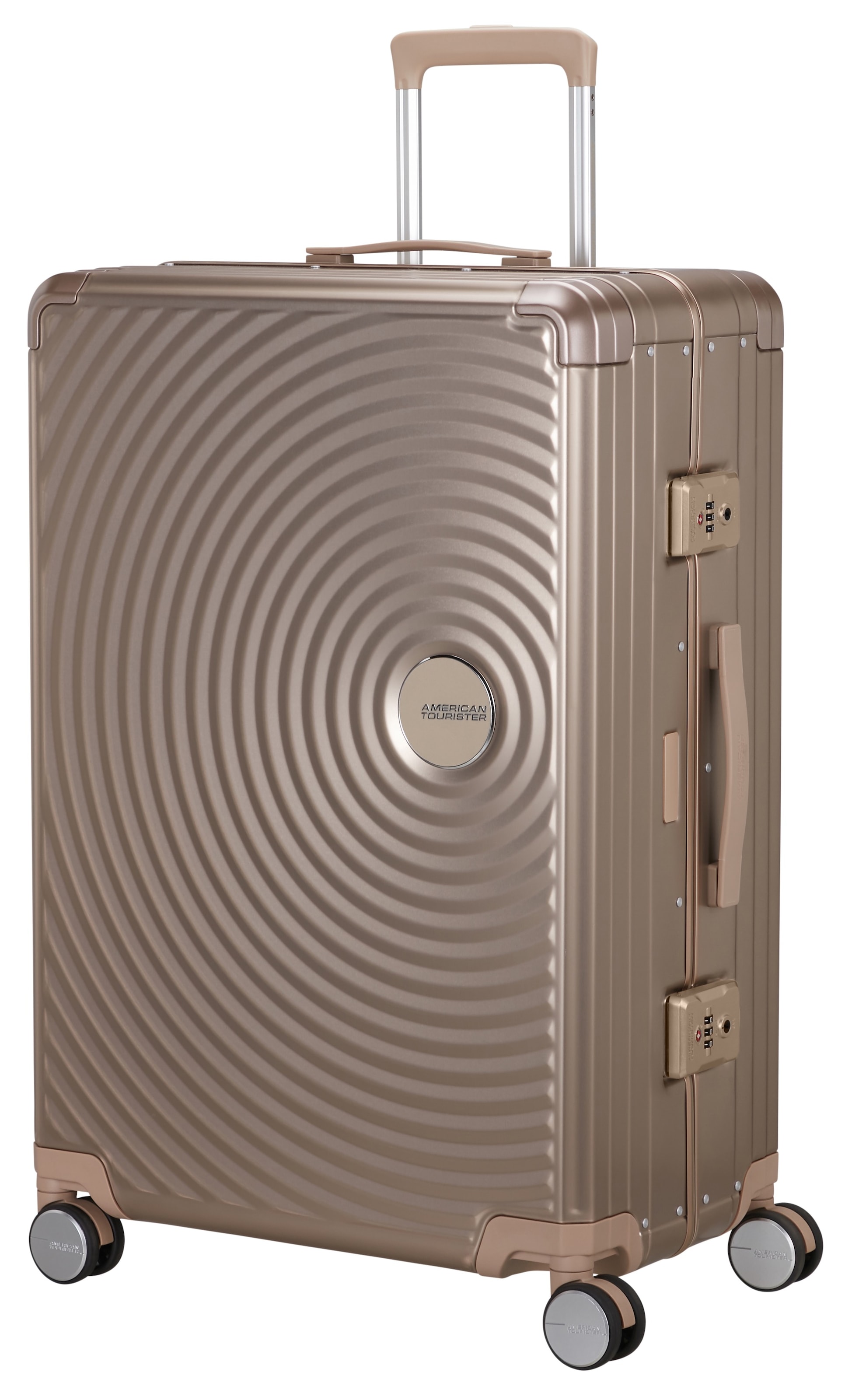 American Tourister® Hartschalen-Trolley »SOUNDBOX ALU, verschiedene Größen und Farben«, 4 Rollen, Hartschalen-Koffer zwei TSA-Schlösser Aluminium-Koffer