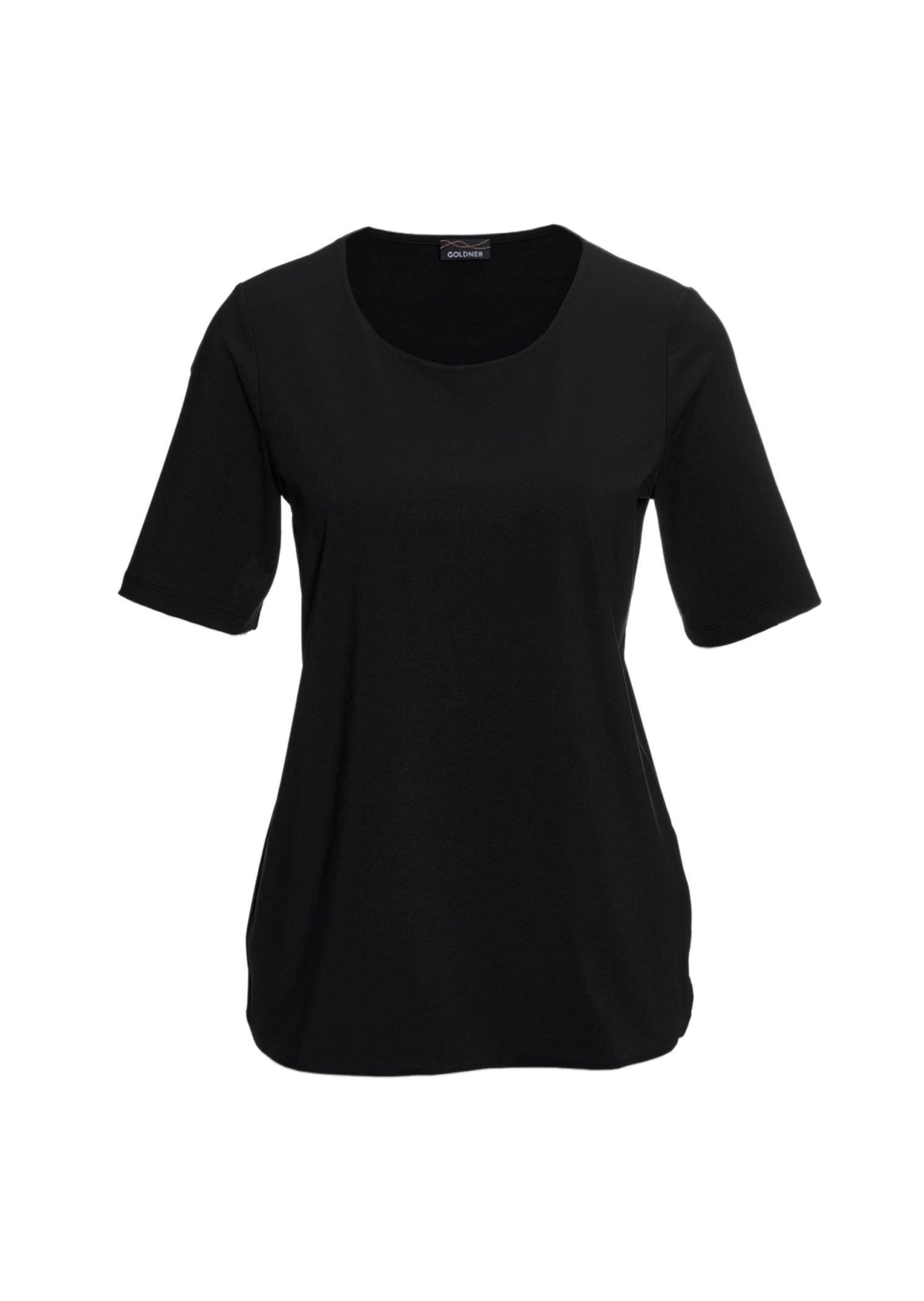 Langarm-Poloshirt GOLDNER "Kurzgröße Gepflegtes Shirt in formstabiler Ware", Damen, Gr. 21, schwarz, Obermaterial: 82% Polyester PES. 18% Elasthan EL., normal, Sonstiges, Shirts, Ohne