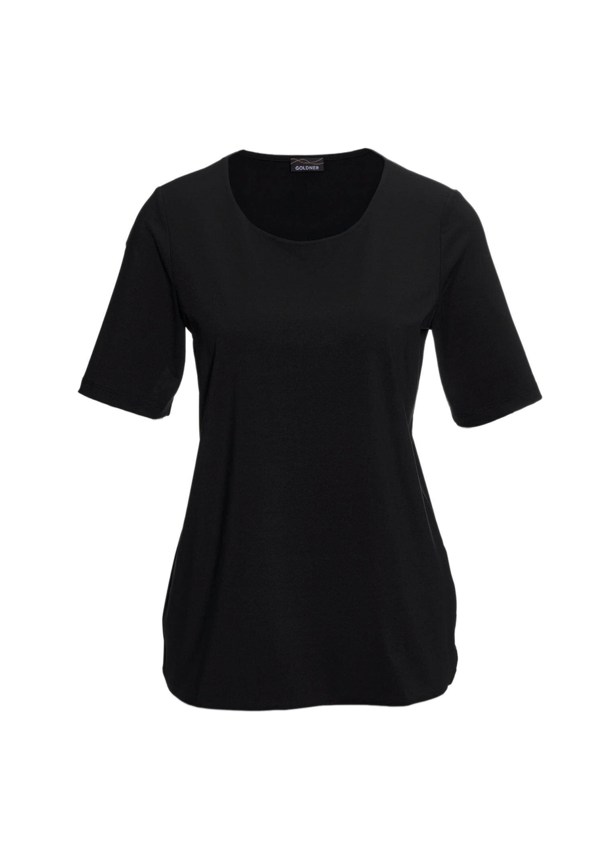GOLDNER Damen Langarm-Poloshirt "Kurzgröße Gepflegtes Shirt in formstabiler Ware", schwarz, Gr. 19, Obermaterial: 82% Polyester PES. 18% Elasthan