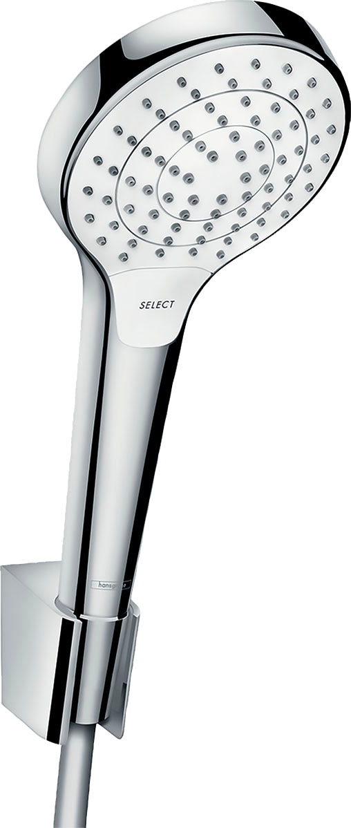 hansgrohe Duschbrause "Croma Select S", (Brauseschlauch, Handbrause, Brausehalter), 11cm, mit Duschschlauch 125cm, Weiß/