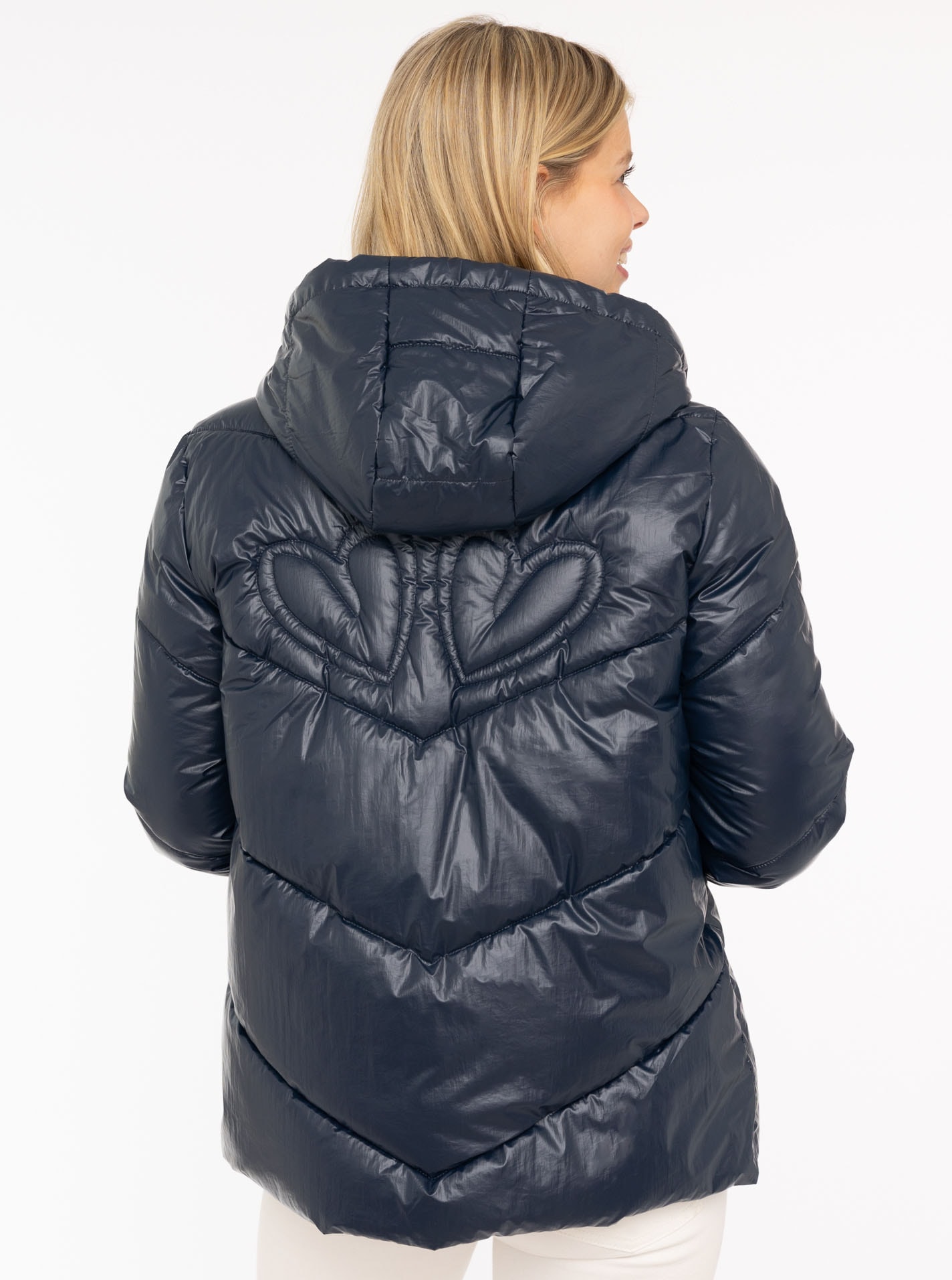 Zwillingsherz Steppjacke »"Zwillingsherz"«, mit Kapuze, glänzend, Kapuze, Herzchen-Prägung am Rücken