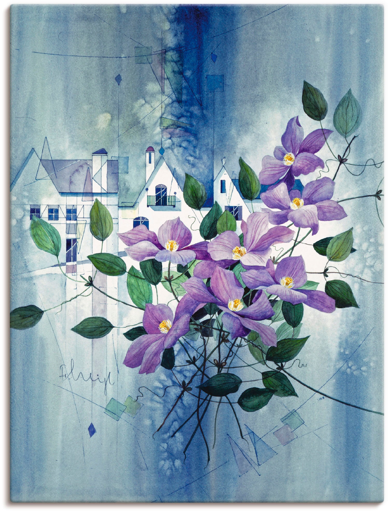 Artland Leinwandbild "Ansicht mit Clematis", Blumen, (1 St.), auf Keilrahmen gespannt
