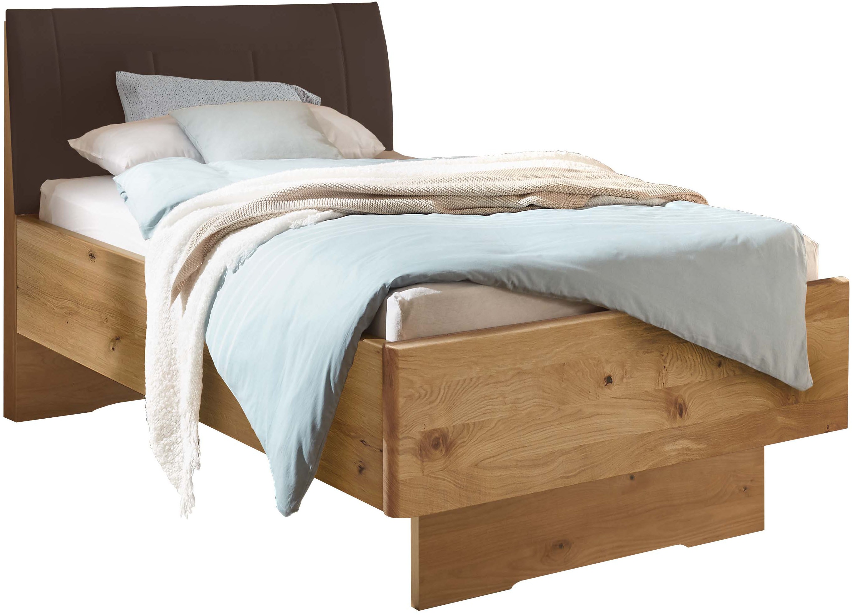 WIEMANN "Cardiff, Bettgestell, Bettrahmen, teilmassiv, mit Polsterkopfteil" Belastbarkeit 110/220 Kg, 4-fache höhenverstellbar, MADE IN GERMANY, Fußteil aus Massivholz, verschiedene Größen