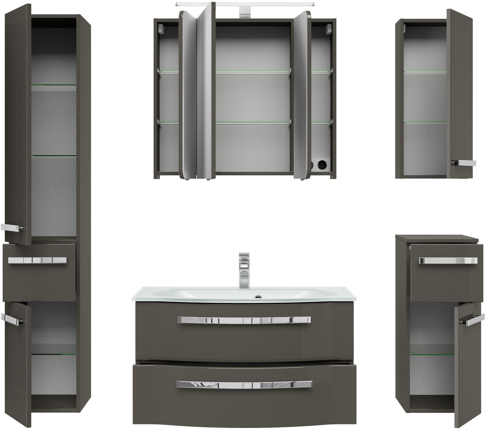 Saphir Badmöbel-Set "Serie 4005, vormontiert, Glaswaschbecken, Spiegelschra günstig online kaufen