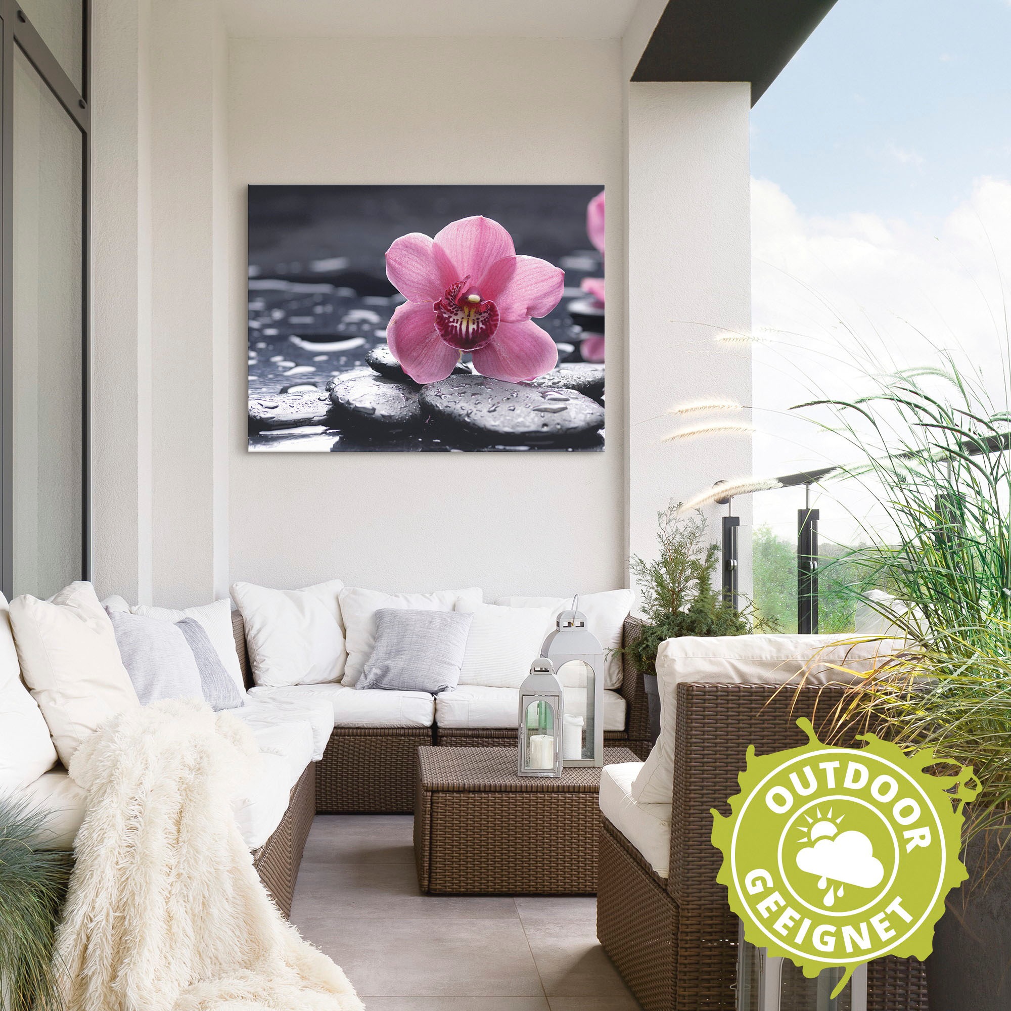 Artland Wandbild »Stillleben mit Kiesel und einer Orchidee«, Blumen, (1 St.), als Alubild, Outdoorbild, Leinwandbild, Poster, Wandaufkleber