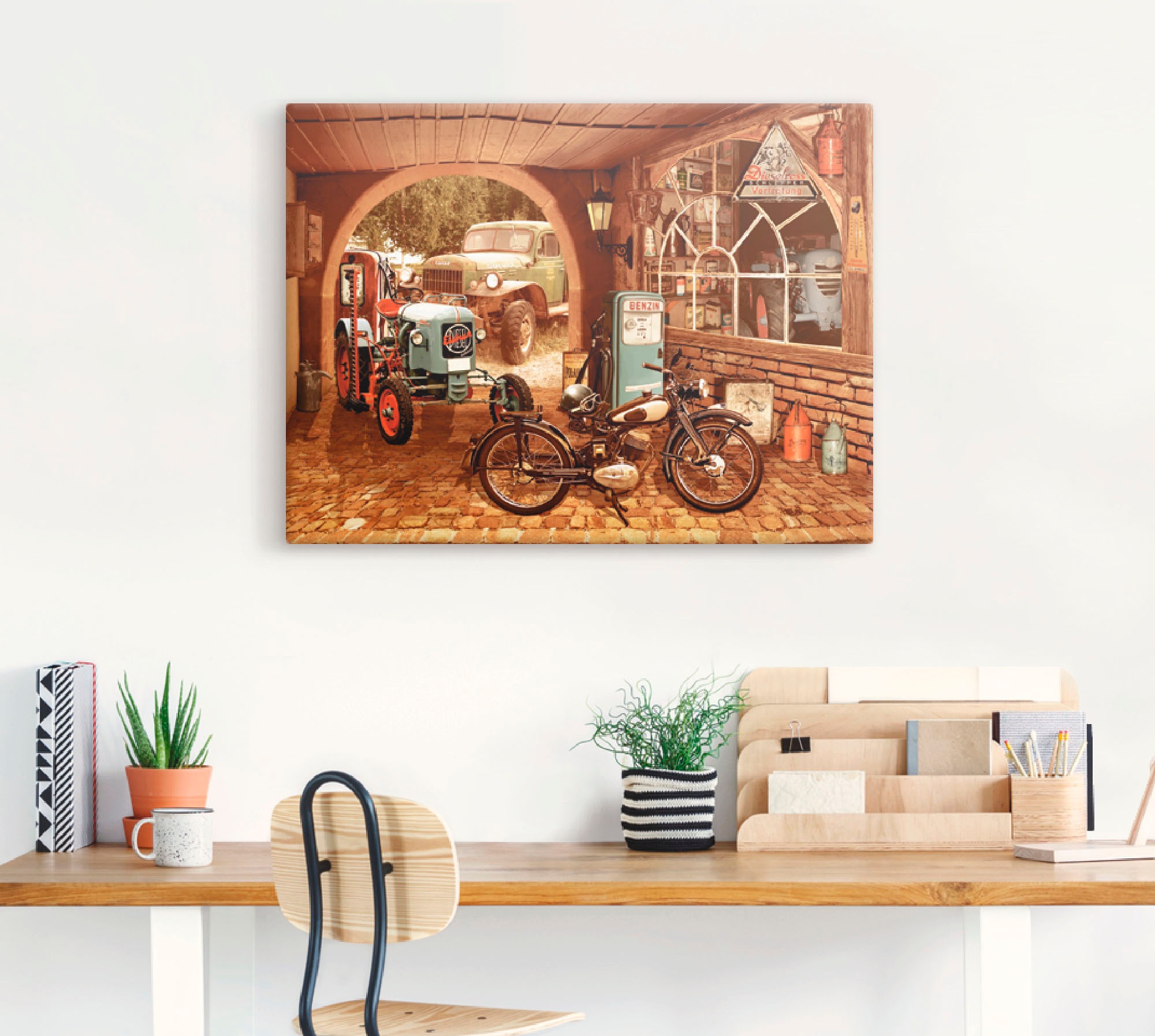 Artland "Werkstatt mit Traktor und Motorrad" Traktoren 1 Stk. tlg. auf Holz günstig online kaufen