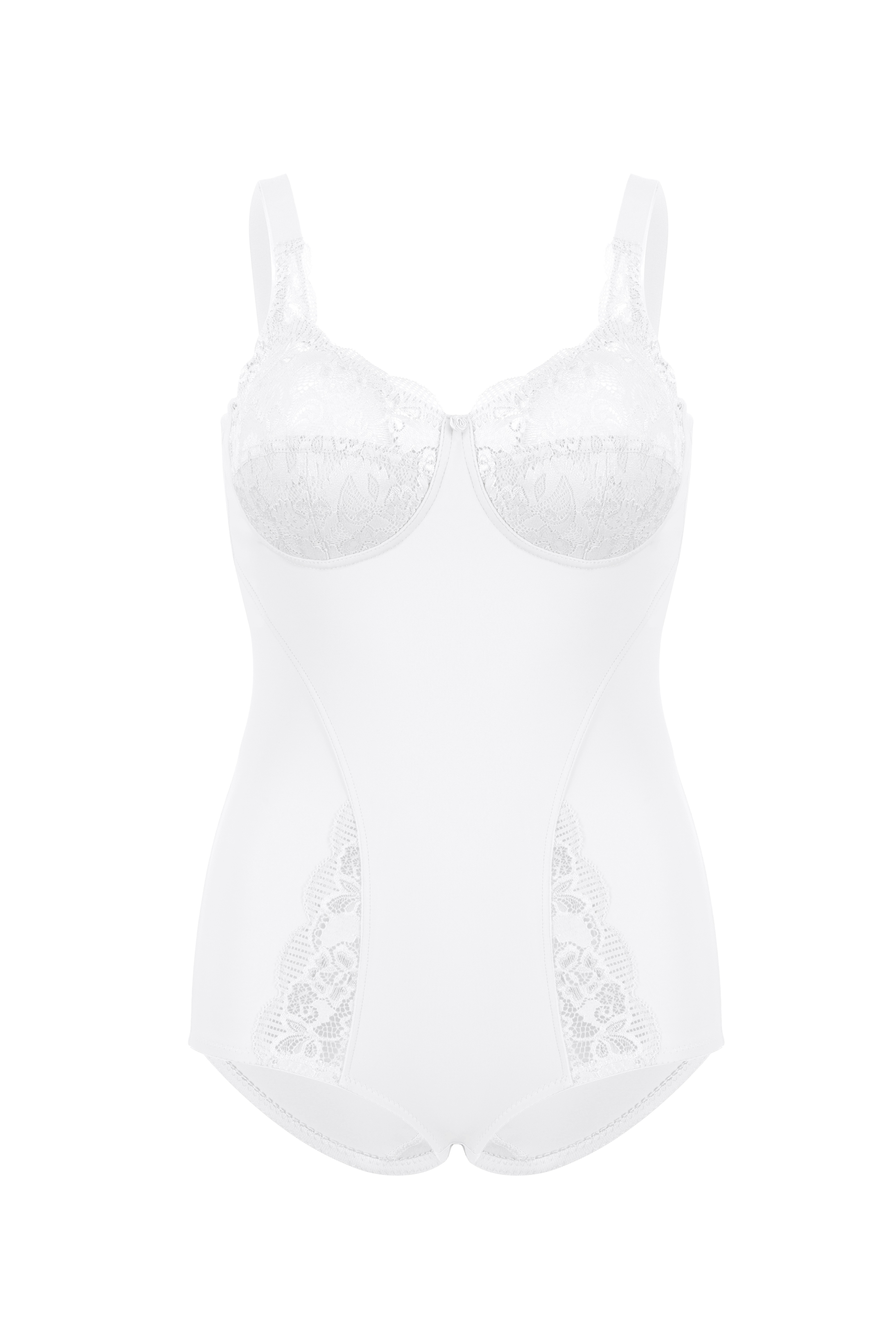 SUSA Damen Body "Latina", weiß, Gr. 75, Obermaterial: 78% Polyamid, 15% Elasthan, 7% Baumwolle, Bodys, stark formend, Glitzer-Effekt, Spitze, ohne