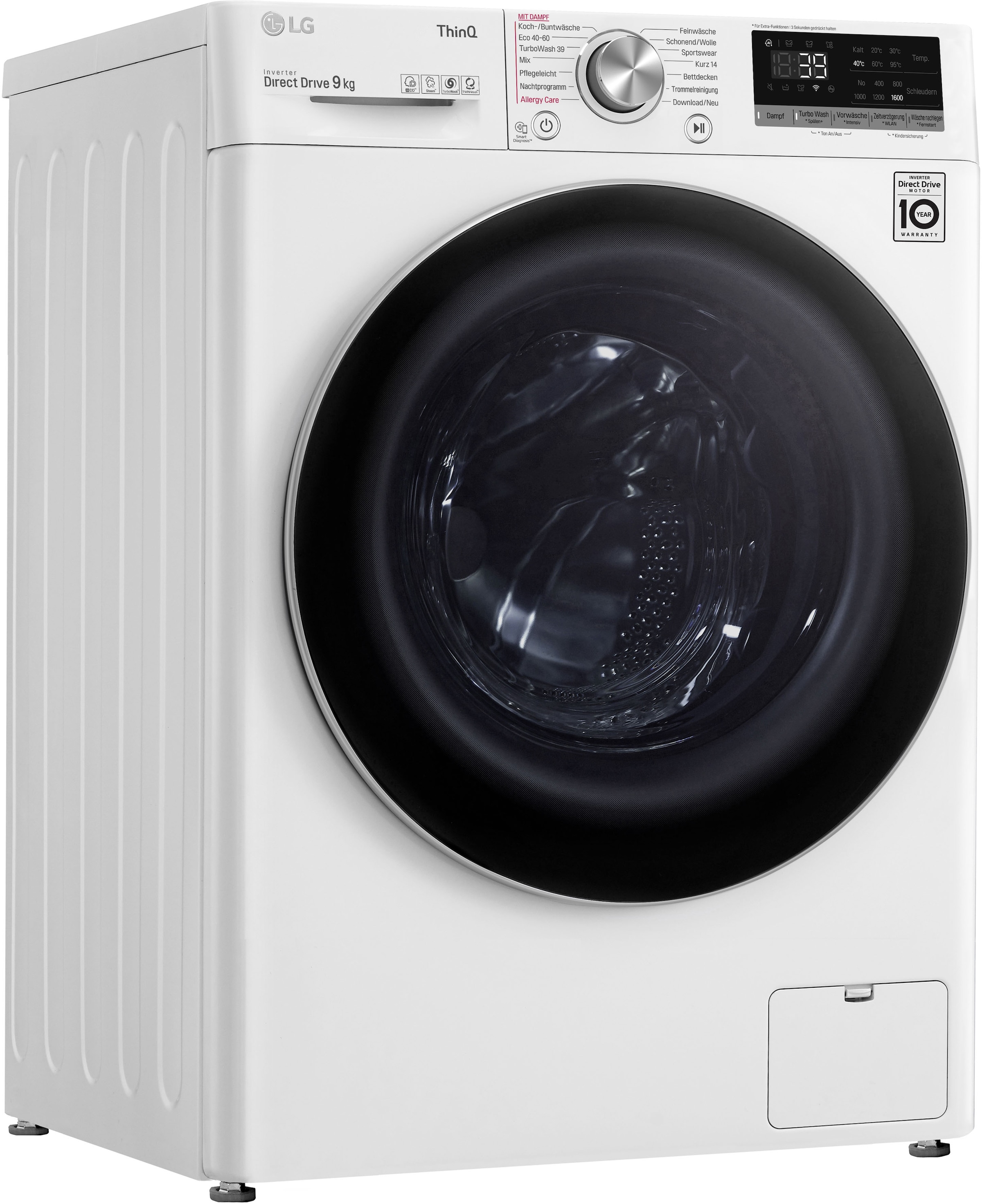 LG Waschmaschine "F6WV709P1", 9 kg, 1600 U/min, TurboWash - Waschen in nur 39 Minuten