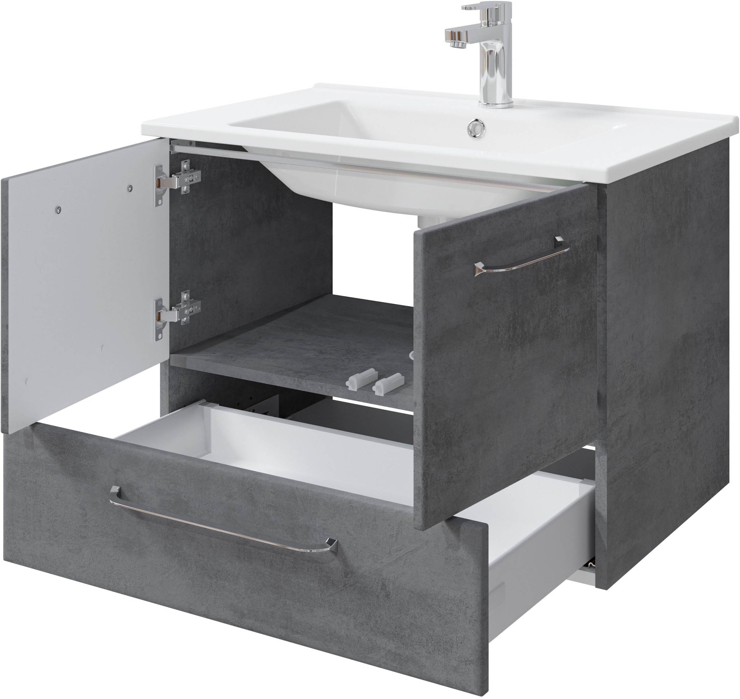 Saphir Badmöbel-Set »Quickset 945 Keramik-Waschtisch mit Unterschrank, 75 cm breit«, (1 St.), Waschplatz, 2 Türen, 1 Schublade, inkl. Türdämpfer, Waschtisch Set