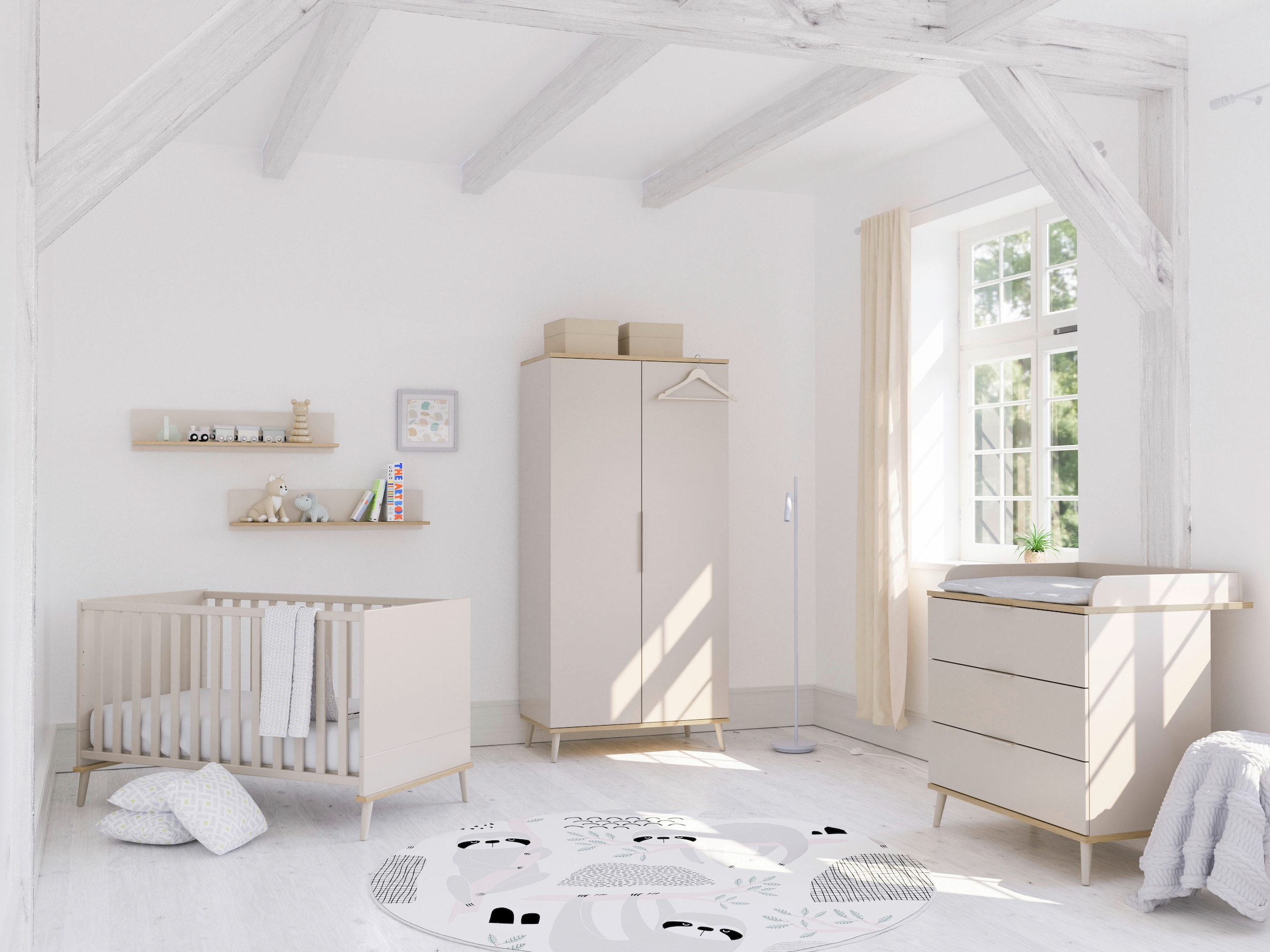 YUNY by PAIDI Wandregal »HAZEL in Beige, Eiche« B/H/T ca. 95x20x20cm,  stabiles Hängeregal aus Holz, 20 Kg Tragkraft, Wandboard