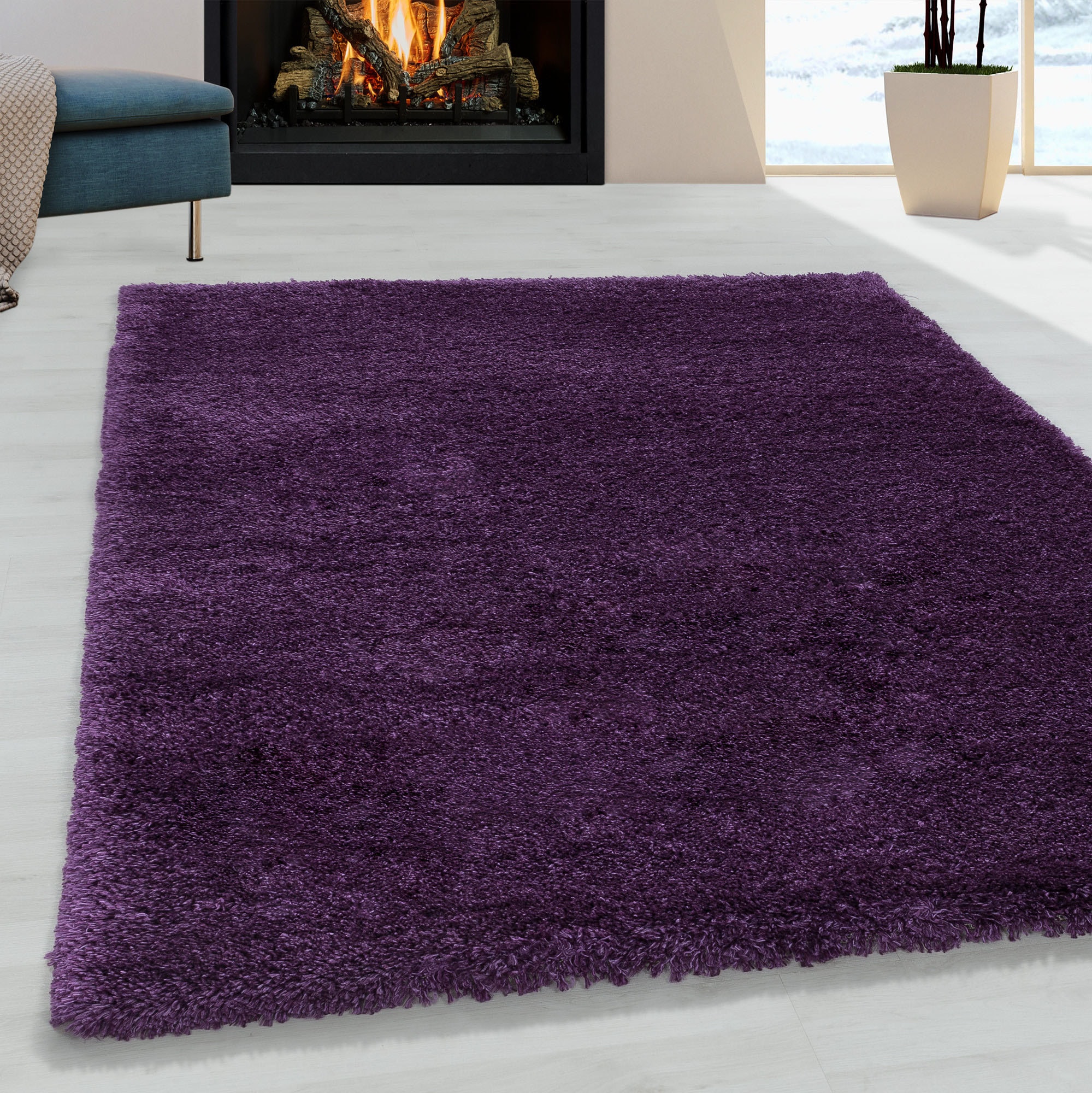 Hochflor-Teppich AYYILDIZ TEPPICHE "FLUFFY 3500", lila, B:120cm H:50mm L:170cm, Polypropylen (PP), Teppiche, Langflor, Shaggy, uni, robust, auch in rund erhältlich, Wohnzimmer
