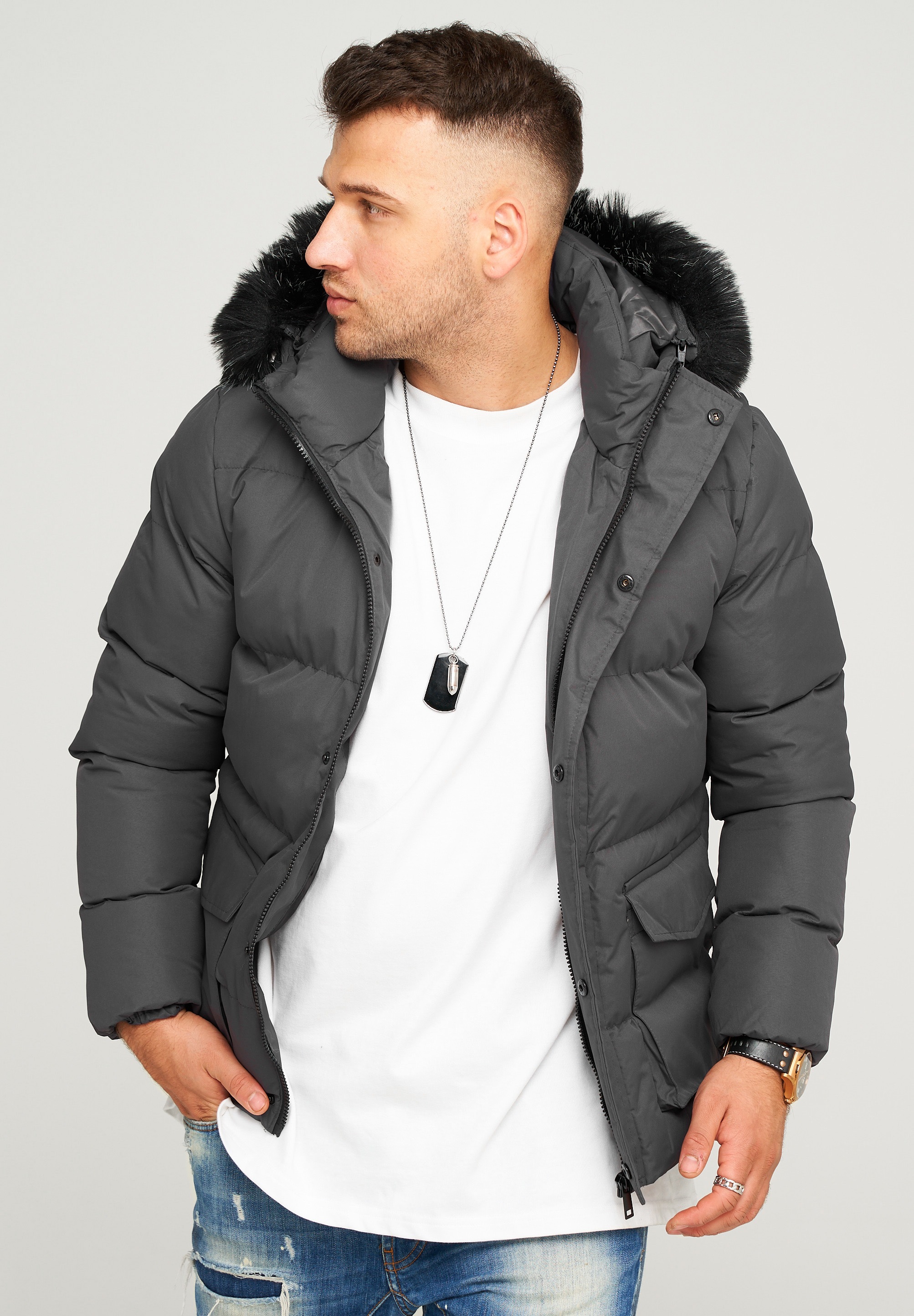 behype Steppjacke »BHADLYR«, mit abtrennbarer Kunstfellkapuze