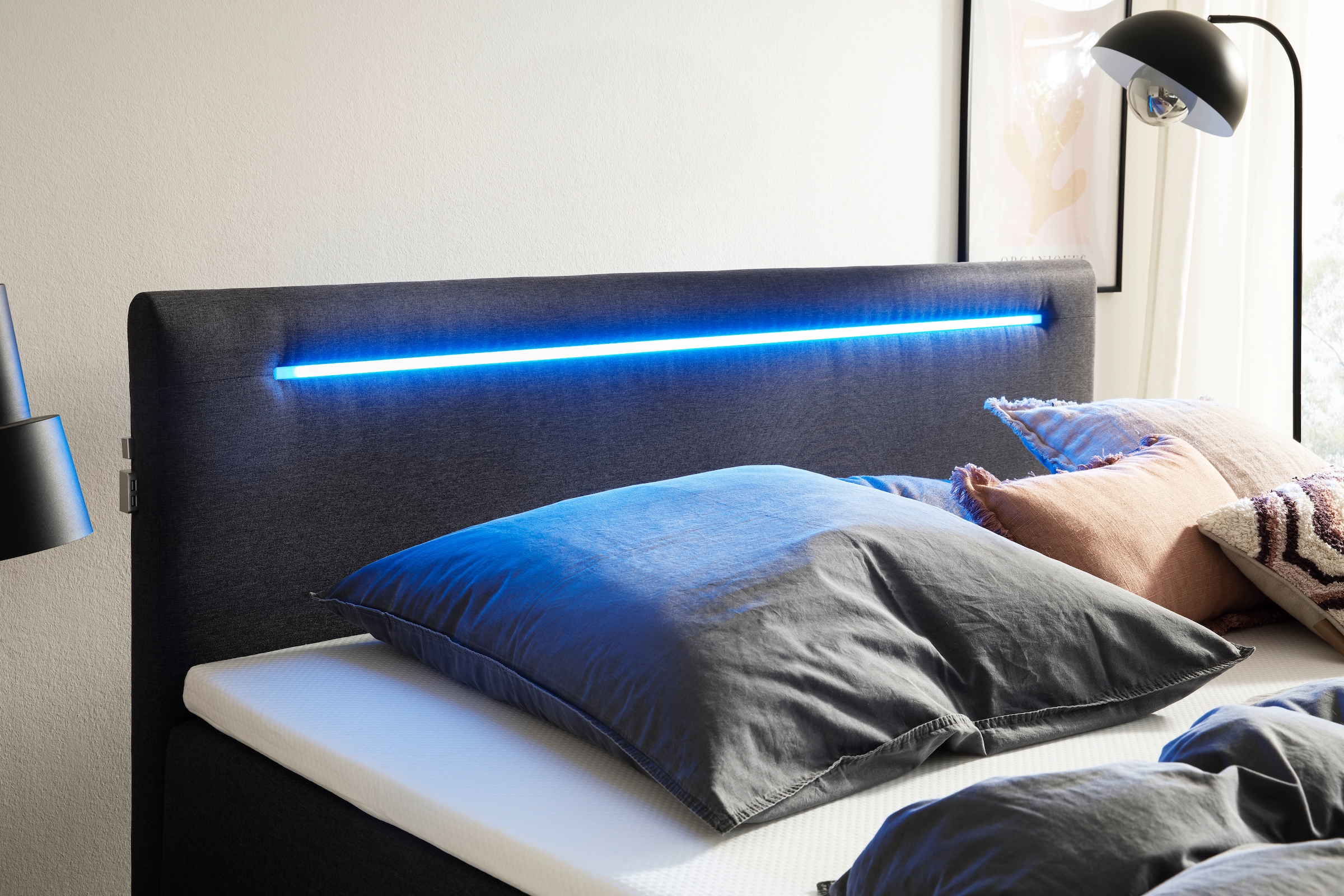 meise.möbel Boxspringbett »Las Vegas«, Füße und Kopfteil mit LED-Beleuchtung, mit Bettkasten und Topper