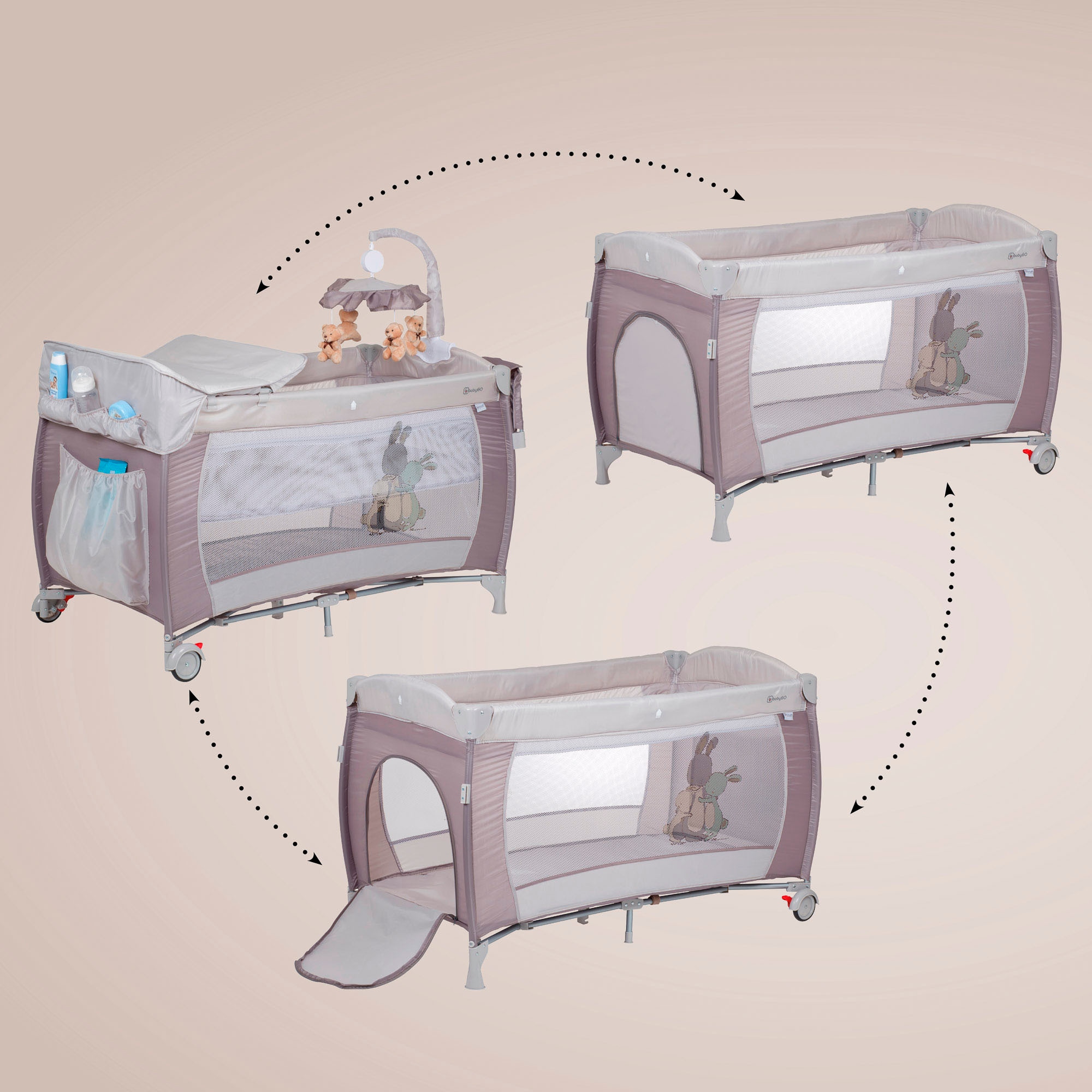 BabyGo Baby-Reisebett »Sleeper Deluxe, beige« mit Musik-Mobile