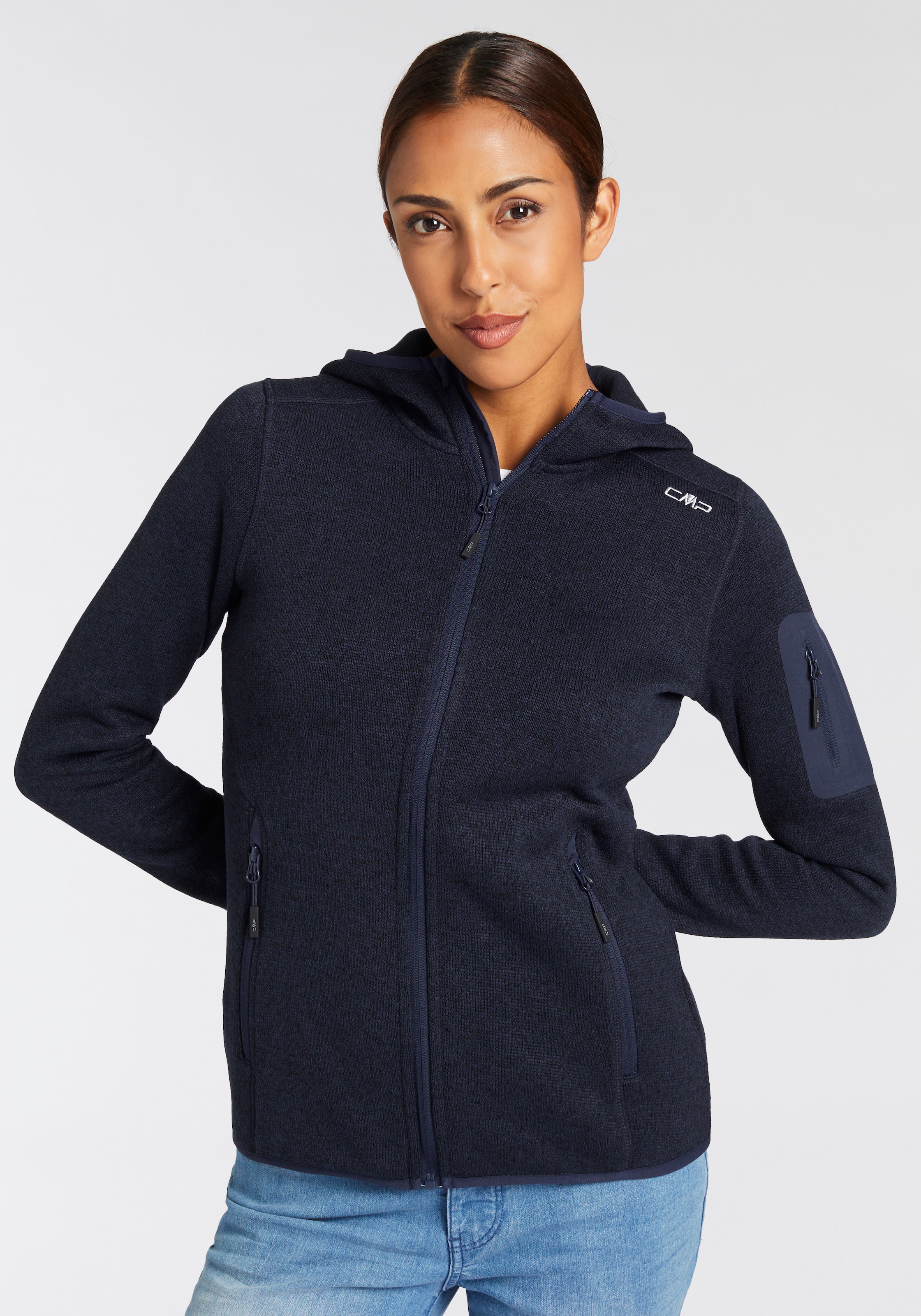 CMP 1100000002199 "KNITTED MELANGE HOODY WOMAN HOODY JACKET" mit Kapuze mit Reißverschlusstaschen, atmungsaktiv, schnell trocknend