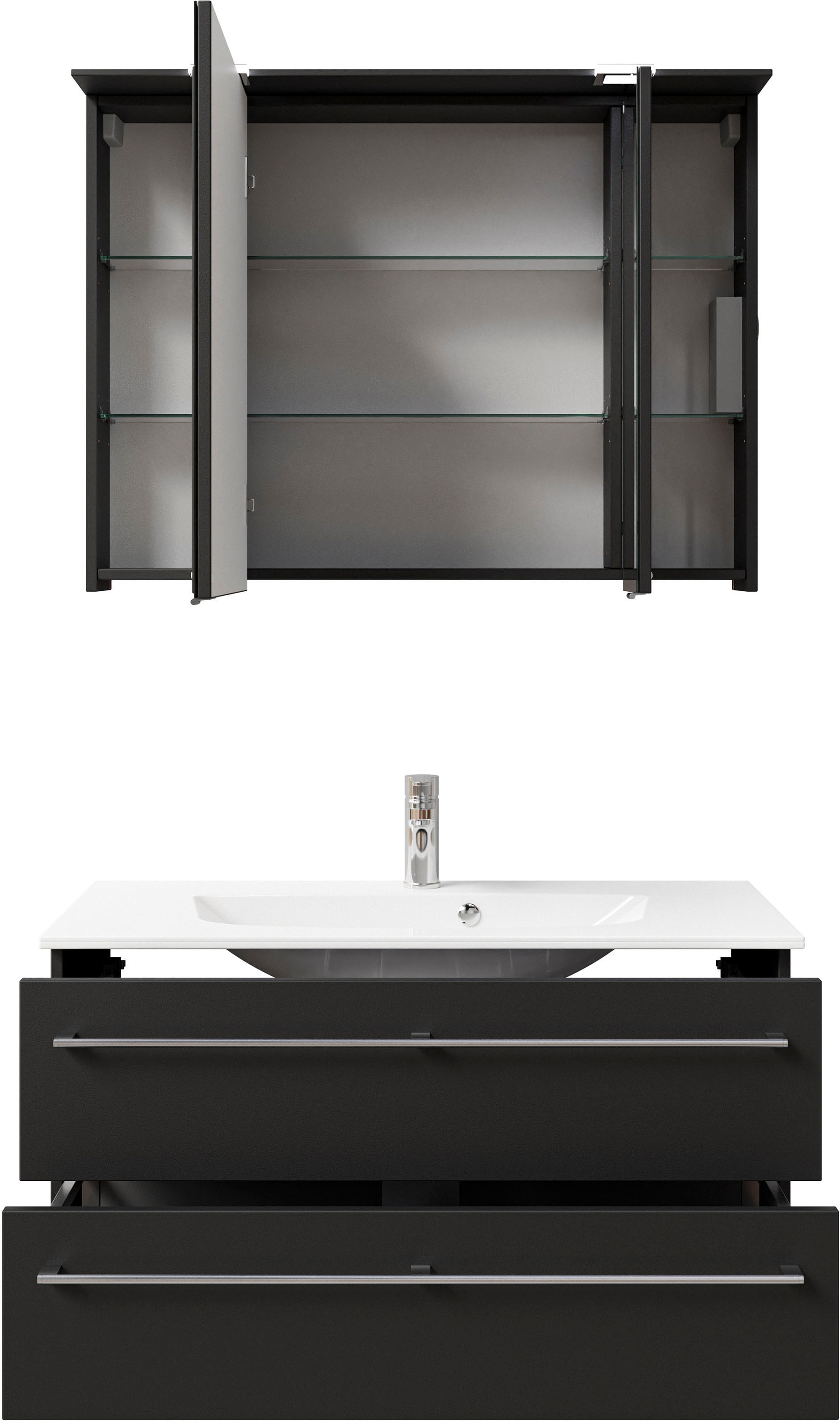 Thumbnail - Saphir Badmöbel-Set "Serie 6025 2-teilig Mineralmarmor-Waschtisch mit LED-Spiegelschrank" 2 Stk. tlg.