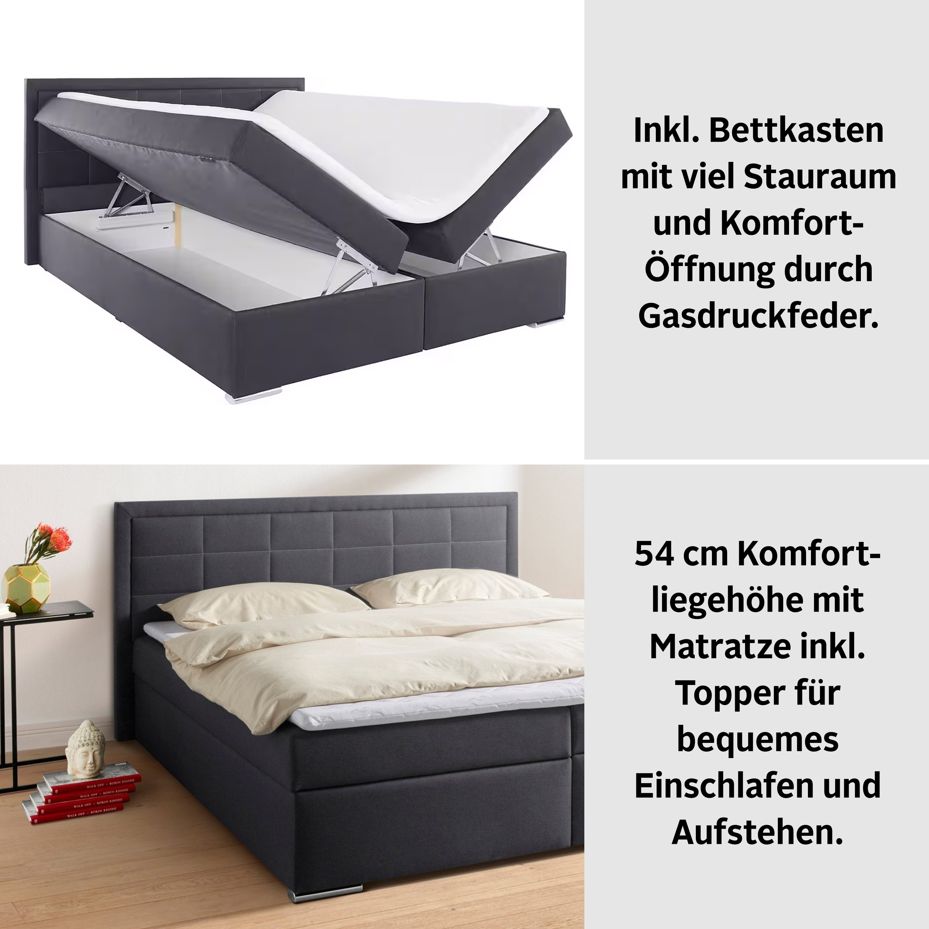 Thumbnail - Boxbett Athena, wahlweise mit Bettkasten inkl. Topper bei Ausführung mit Matzratze, in Härtgraden H2, H3, H4