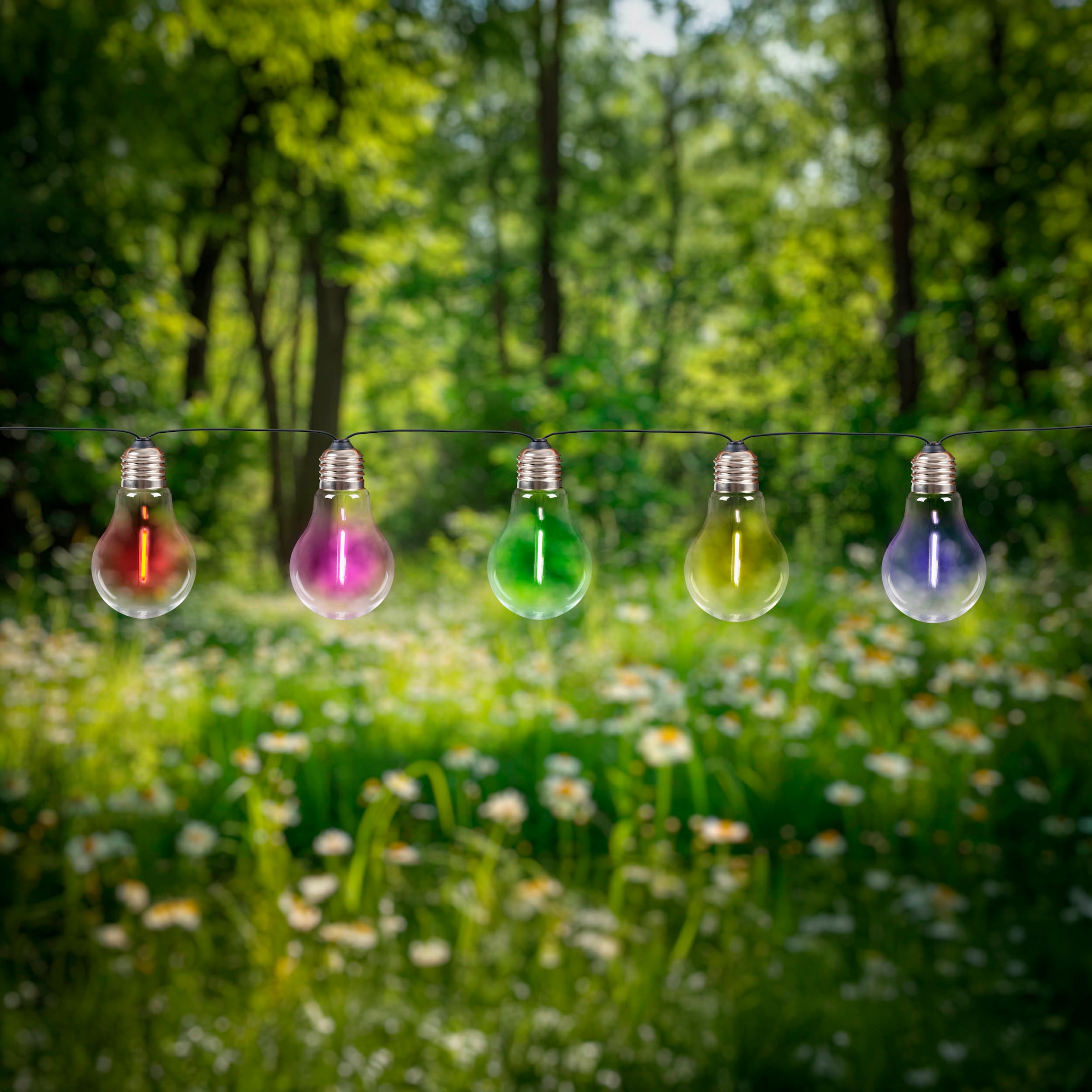 näve LED-Lichterkette »Linda«, 10 St.-flammig, Solar, 10 Glühbirnen klar, RGB-LED, Dämmerungssensor, Zuleitung 180cm