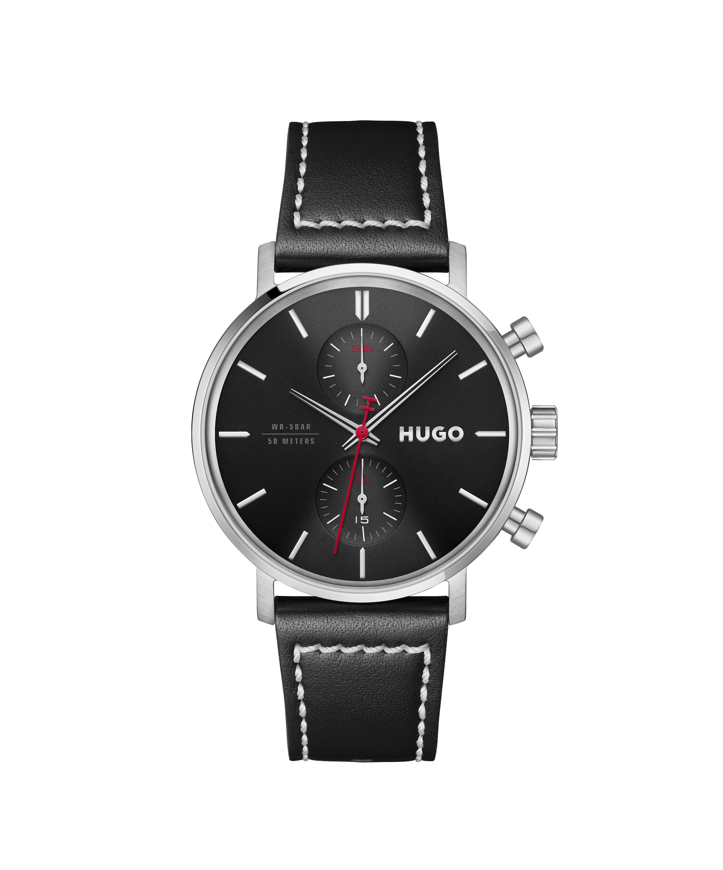 HUGO Multifunktionsuhr »#TAKEOFF« Quarzuhr, Armbanduhr, Herrenuhr, Lederarmband, analog