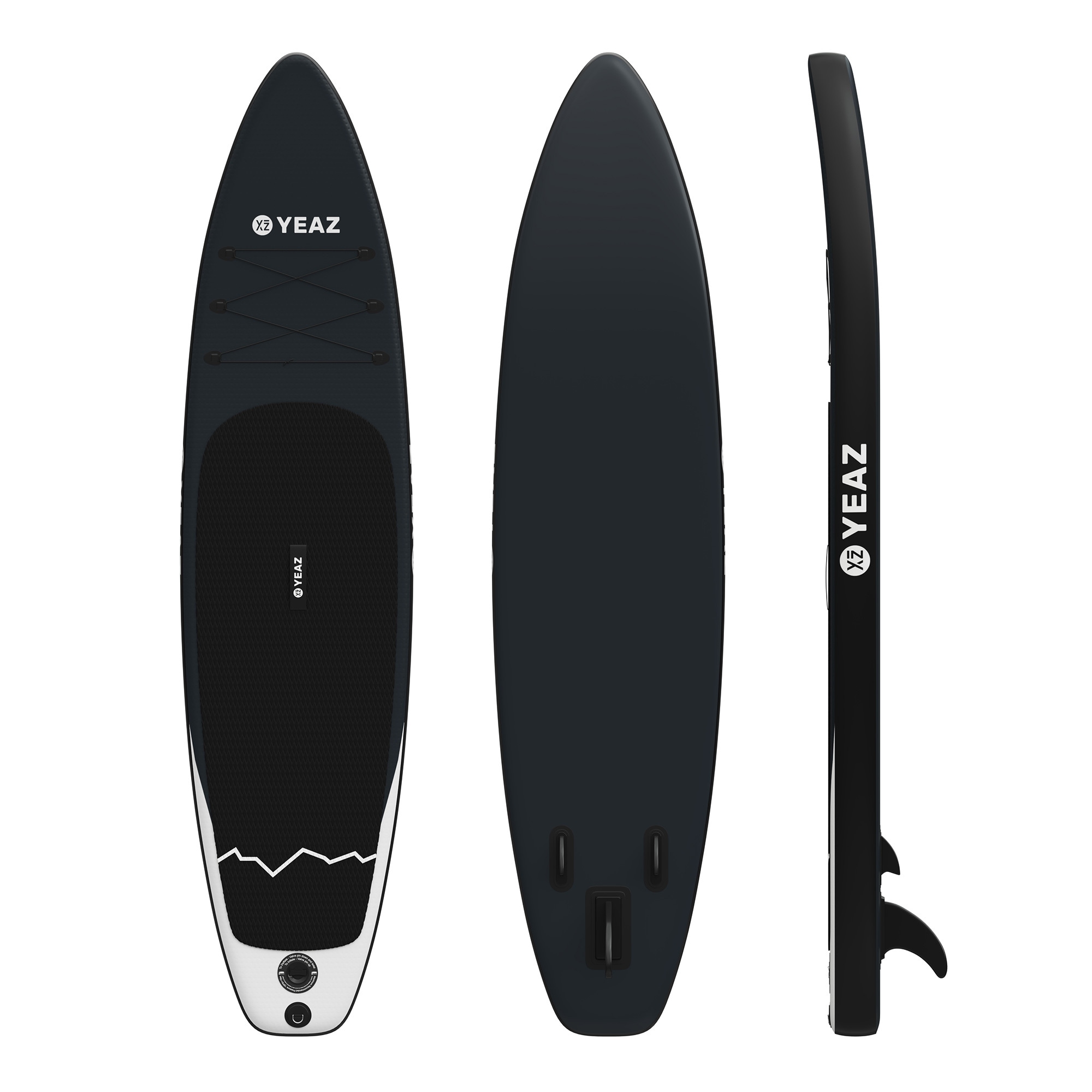"Inflatable SUP-Board YEAZ ""SUP-Board mit Paddel, Pumpe und Rucksack NALU (EXOTRACE)"", schwarz (jet schwarz), Wassersportboards"