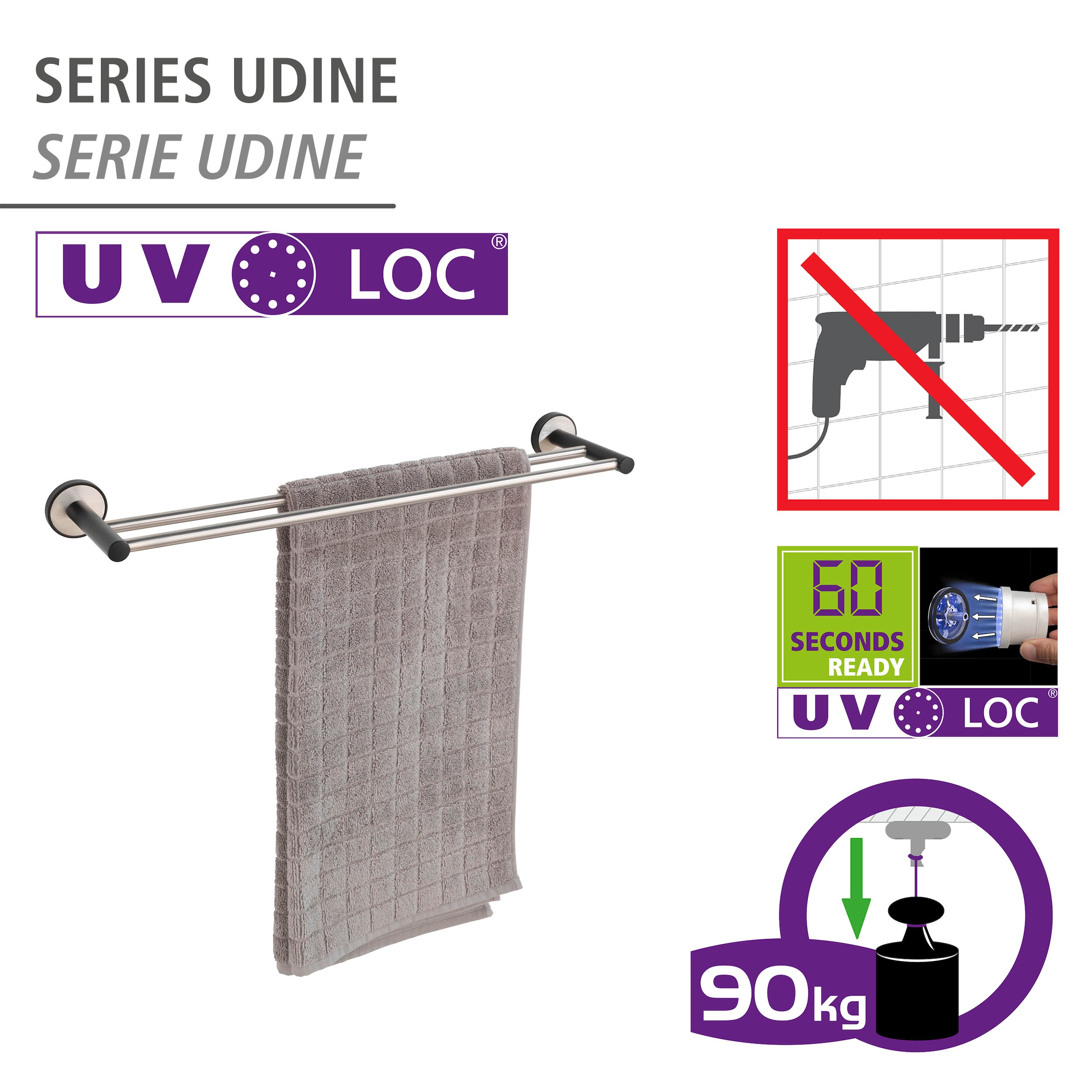 WENKO Handtuchstange »UV-Loc® BAUR bestellen | Udine«, ohne Bohren befestigen
