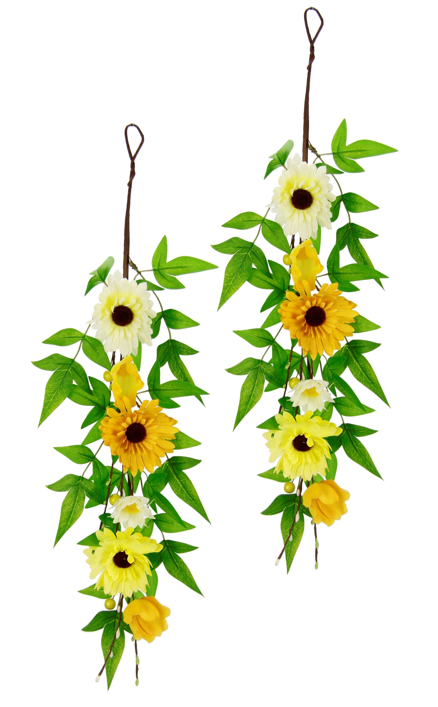 I.GE.A. Kunstblume "Girlande mit Gerbera Blüten 50cm 2er Set Deko für Hochzeit Geburtstag" Ranke Hänger Pflanze Kunstpflanze Gänseblümchen Margeriten Blumen