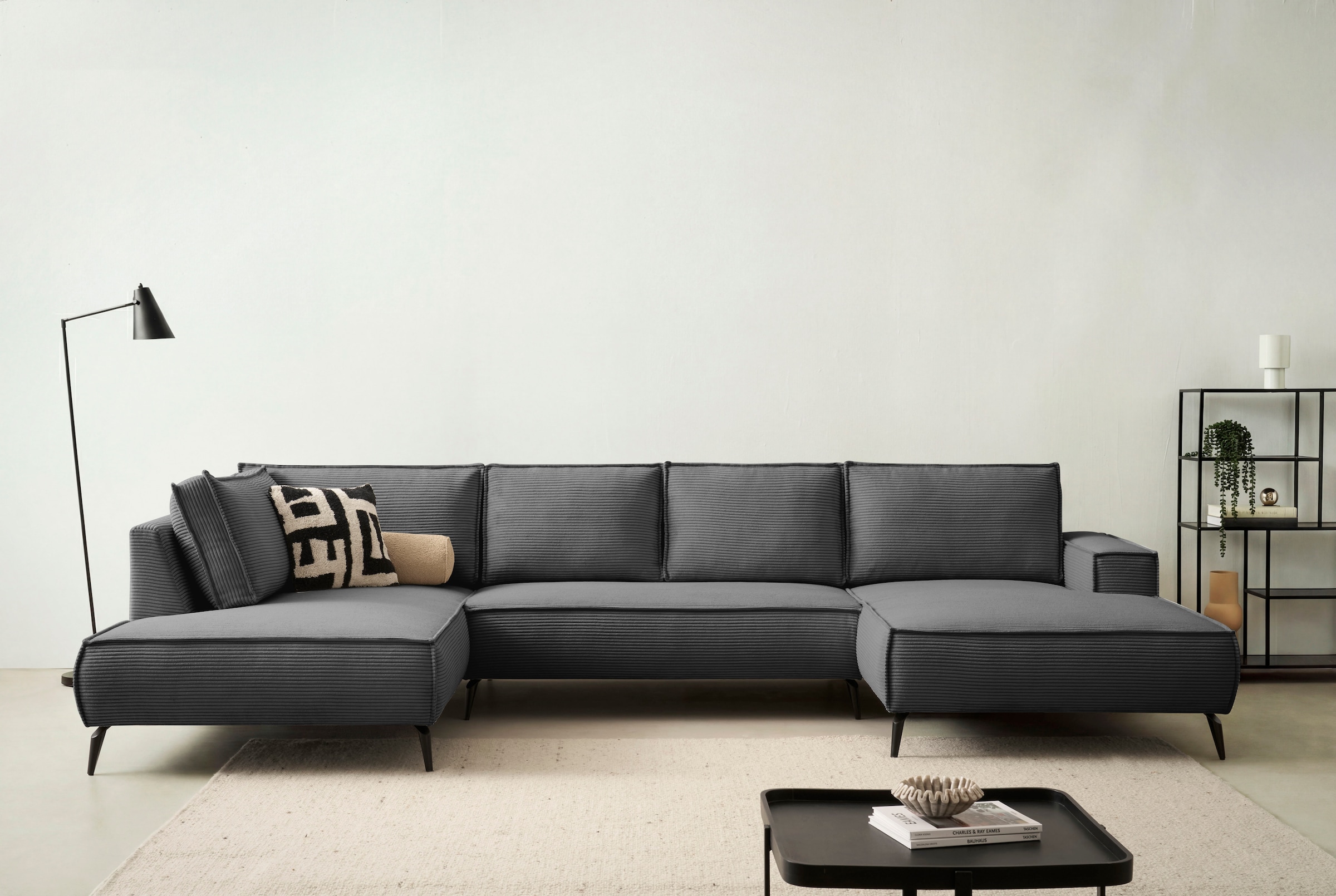 OTTO home Wohnlandschaft "TVINNU Cord, 354 cm" Recamiere rechts/links, schwarze Metallfüße, bequeme Sitz-/Liegefläche