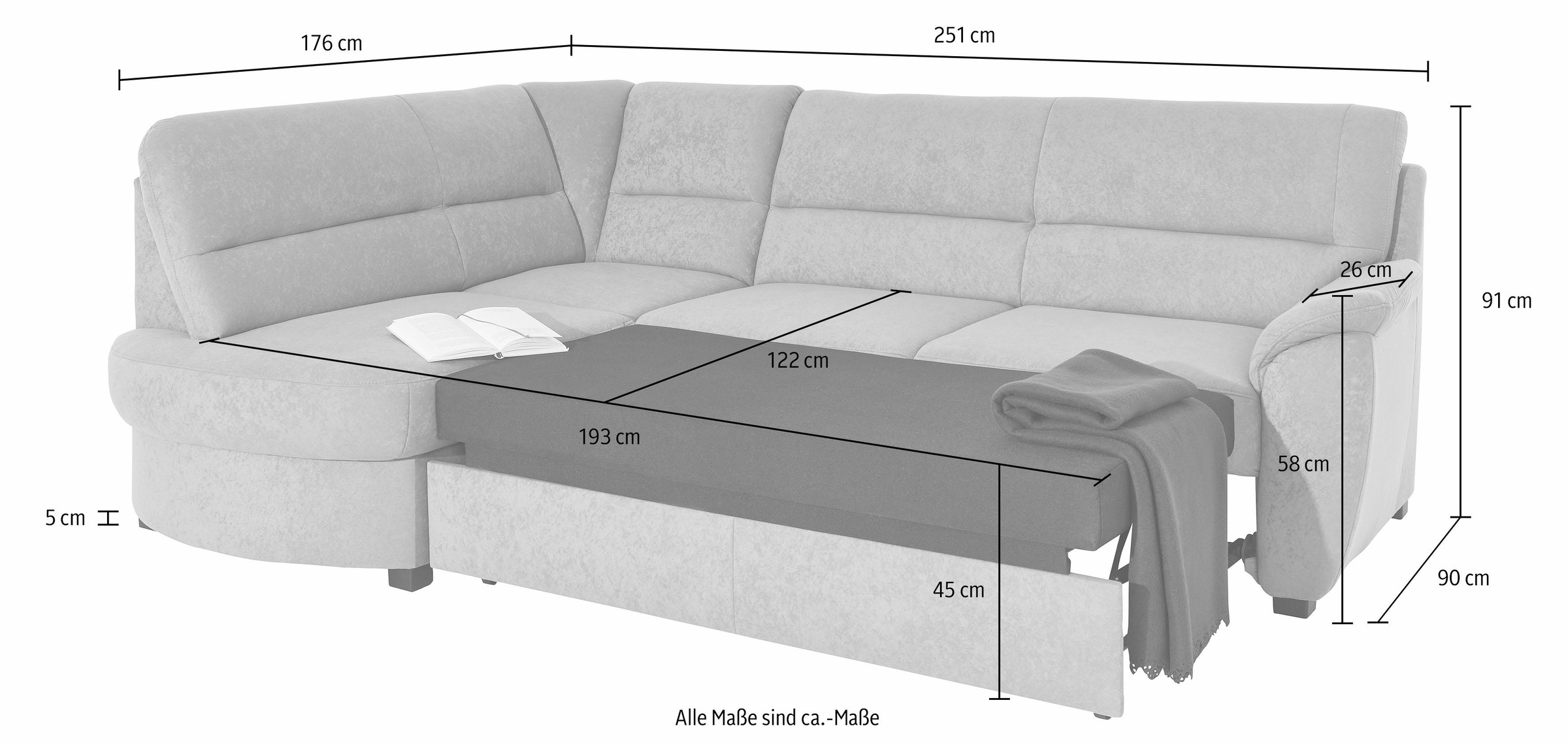sit&more Ecksofa »Pandora L-Form«, wahlweise mit Bettfunktion und Bettkasten