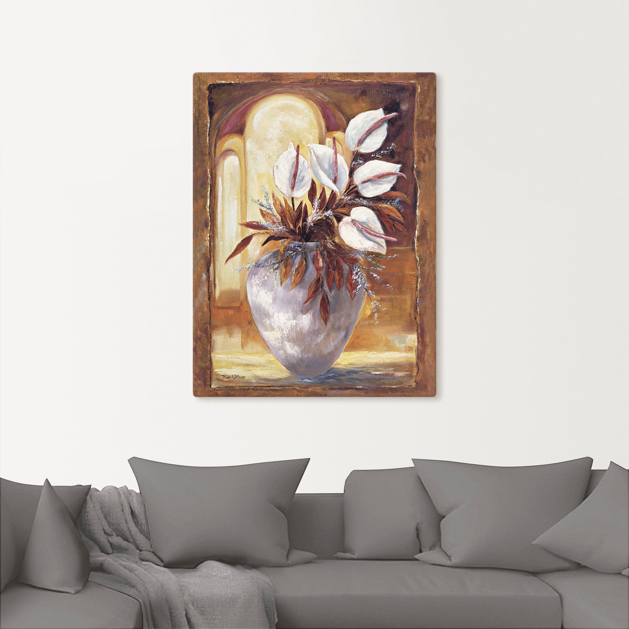 Artland Wandbild »Weiße Blumen in Vase I«, Blumen, (1 St.), als Leinwandbild, Wandaufkleber oder Poster in versch. Größen