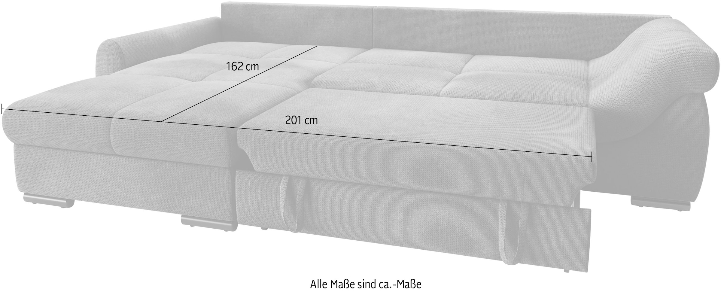 Mr. Couch Ecksofa »Livorno DuraFlex L-Form«, inkl. Hochschläfer-Bettauszug, XL-Bettkasten weiß beschichtet
