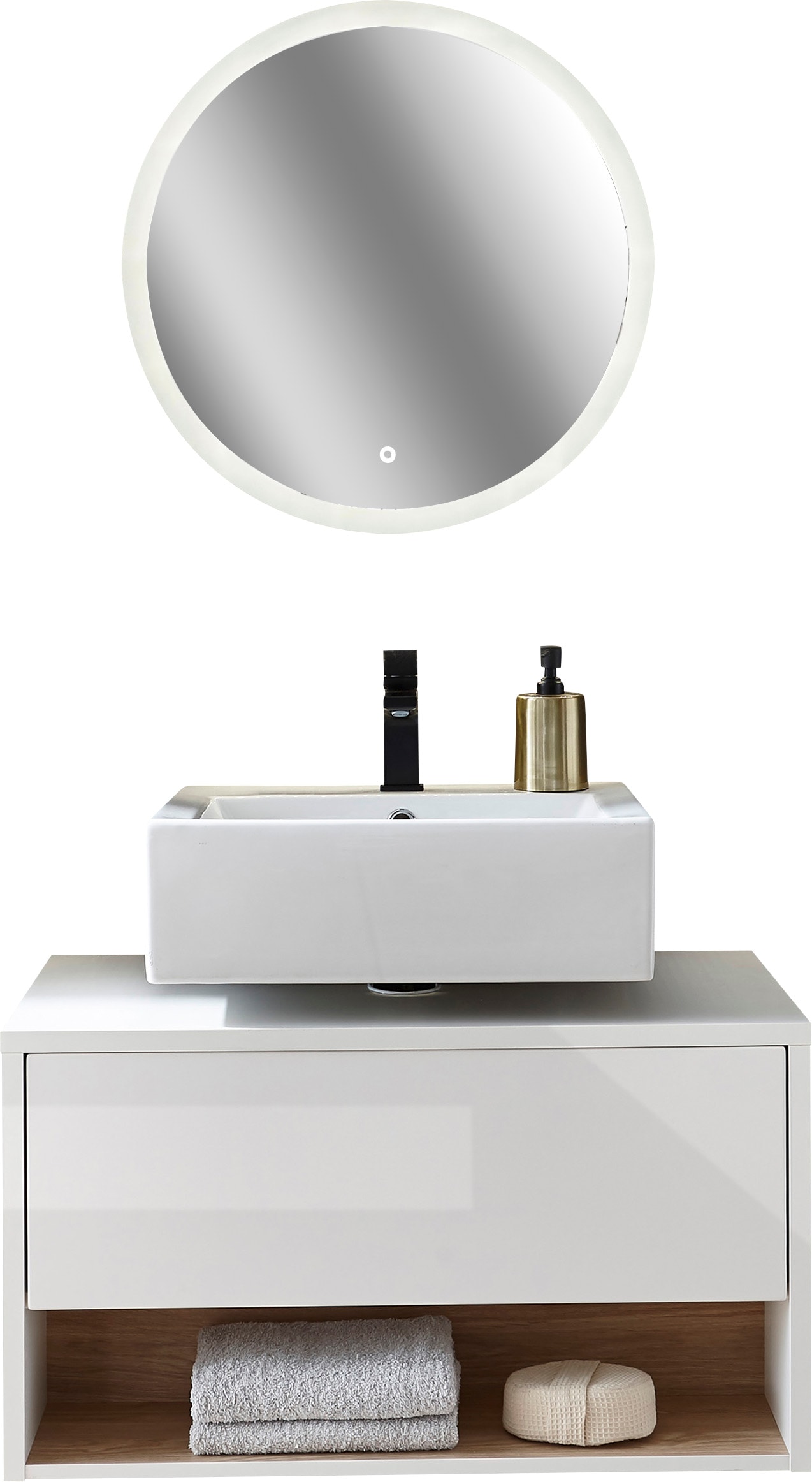 Places of Style Badmöbel-Set »Studio Line, Bad im modernen Design, 2-teiliges Badezimmer«, (2 St.), Unterschrank und Spiegel, in zwei Farben verfügbar, viel Stauraum