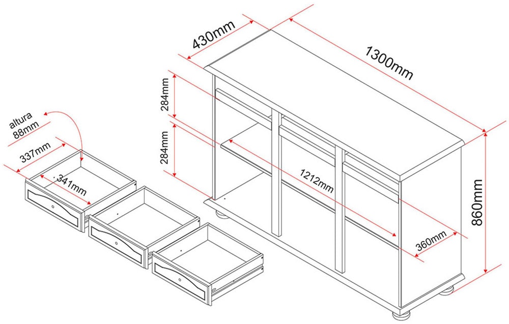 Inter Link Sideboard »Abaco« 1 Stk. tlg. Kiefer Massiv, Landhaus, BxTxH: ca. 130 x 43 x 87 cm