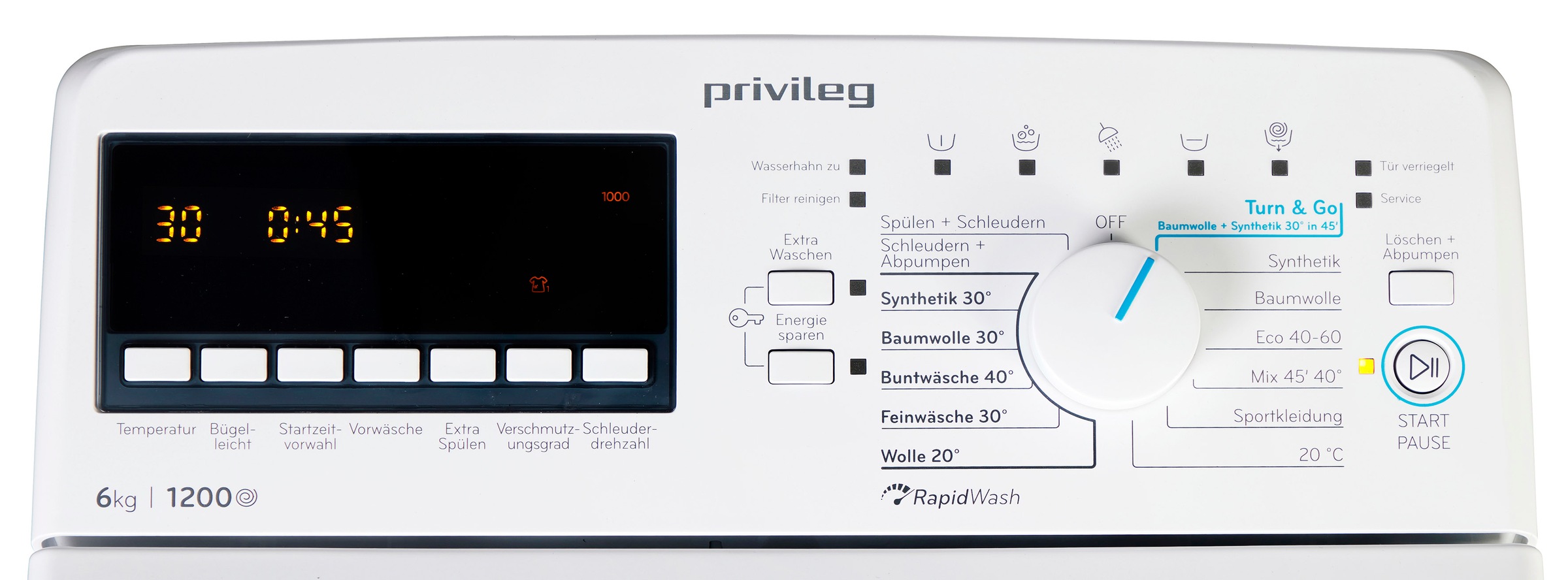 Privileg Waschmaschine Toplader »PWT B626S«, 6 kg, 1200 U/min, Water Balance Plus