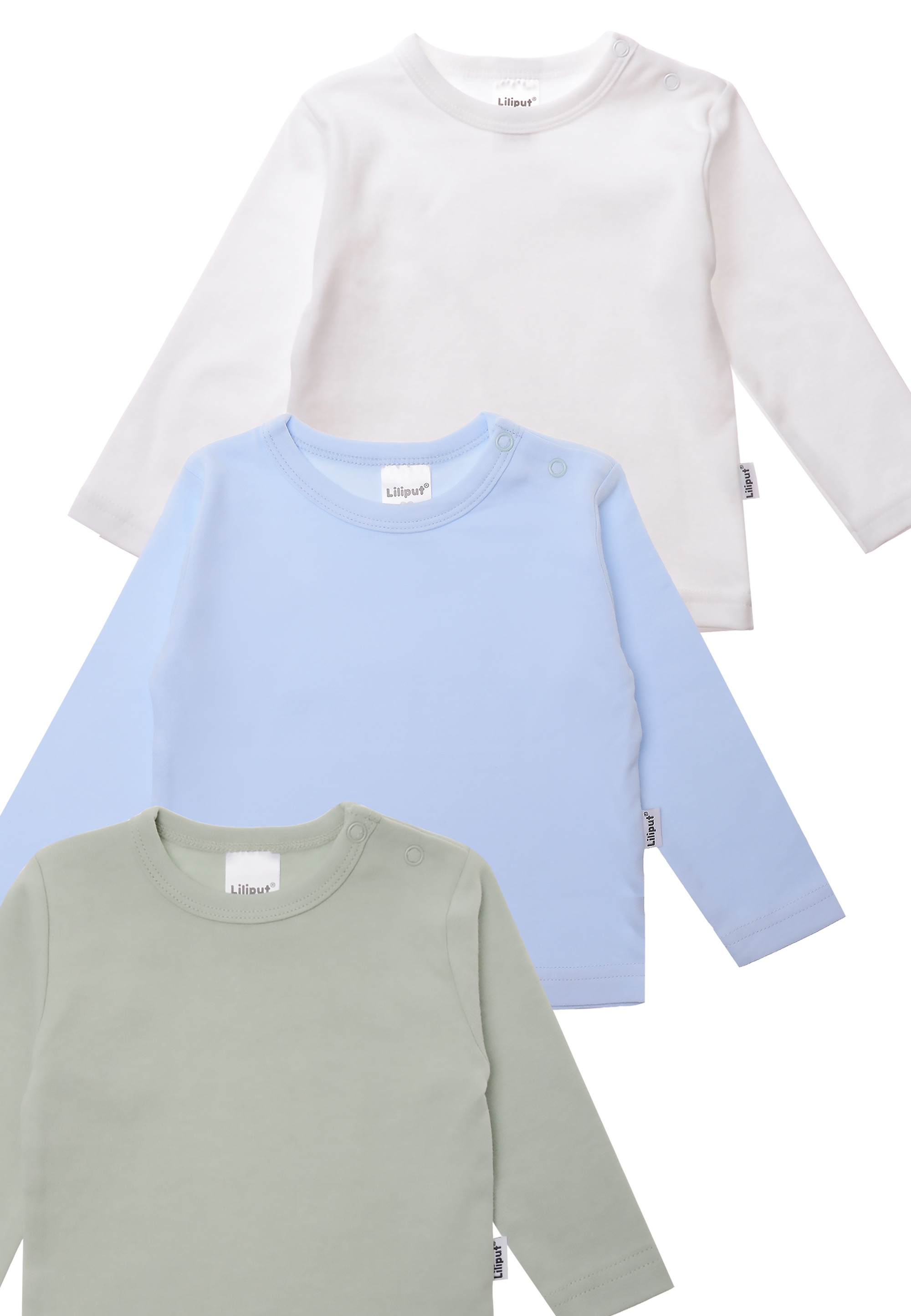 Liliput Langarmshirt »weiß, schilf und hellblau«, mit Druckknöpfen auf der Schulter
