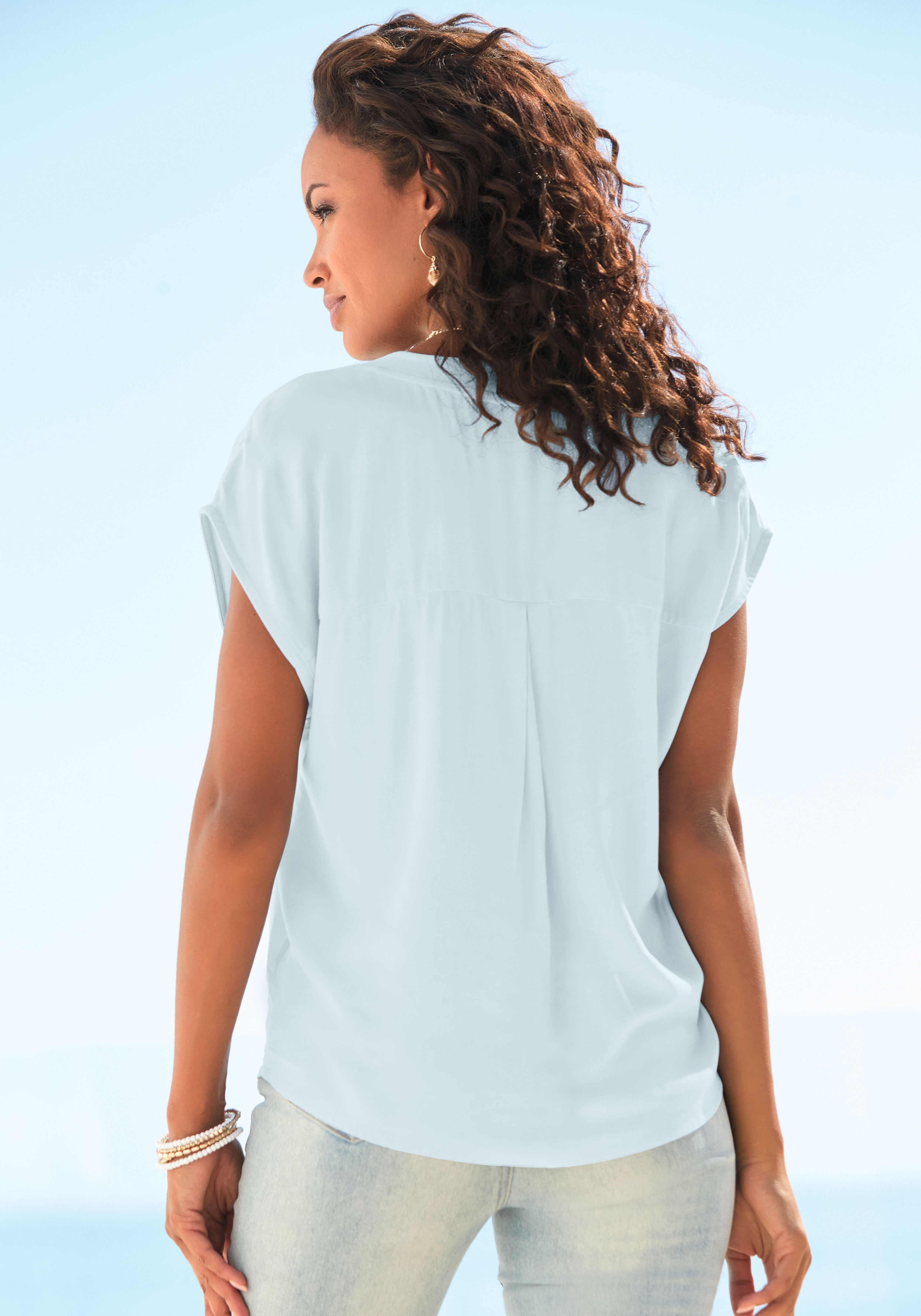 Thumbnail - LASCANA Schlupfbluse mit modischen Knöpfen, luftige Kurzarmbluse, sommerlich