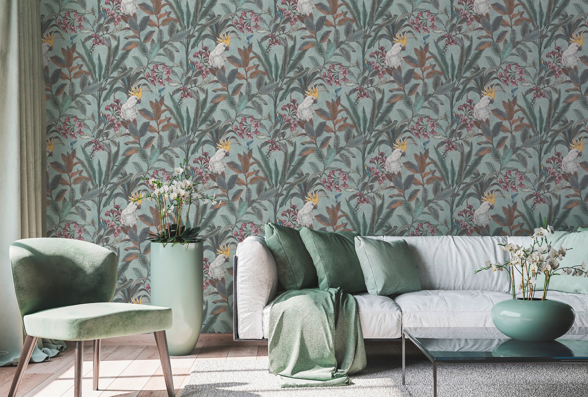 A.S. Création Vliestapete »PintWalls II Dschungel-Tapete Mustertapete Papagei Tiere«, matt, Vliestapete Tiere für Schlafzimmer Küche Wohnzimmer Dschungel Design