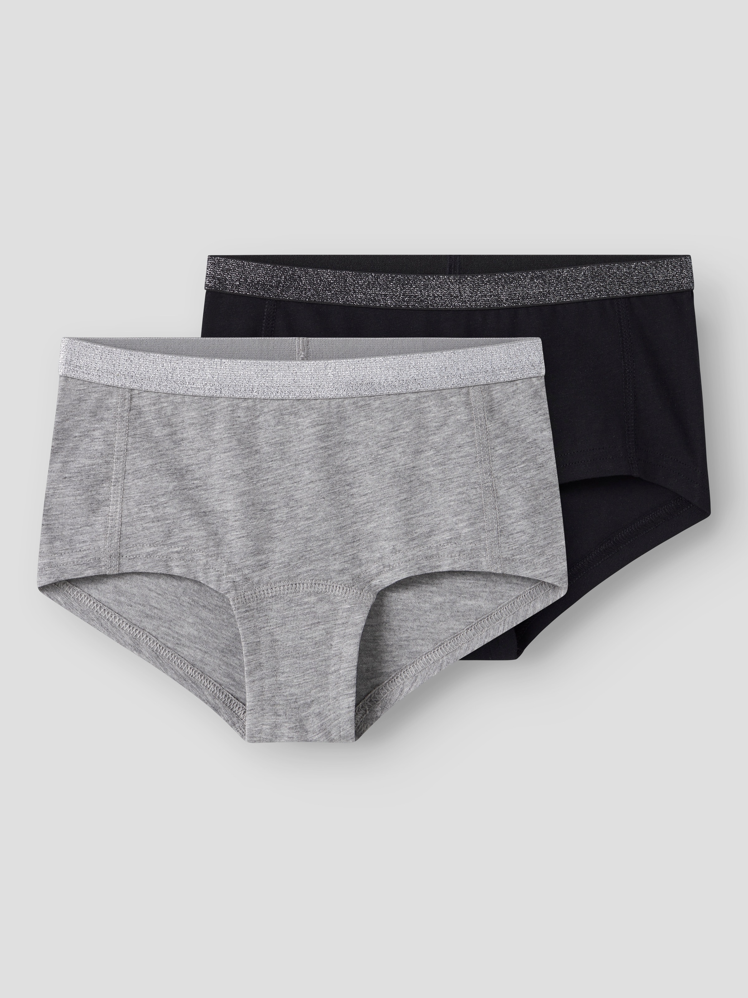 NAME IT Mädchen Hipster "NKFHIPSTER 2P NOOS", Gr. 122, schwarz, Jersey, Obermaterial: 95% Baumwolle, 5% Elasthan, meliert, Unterhosen