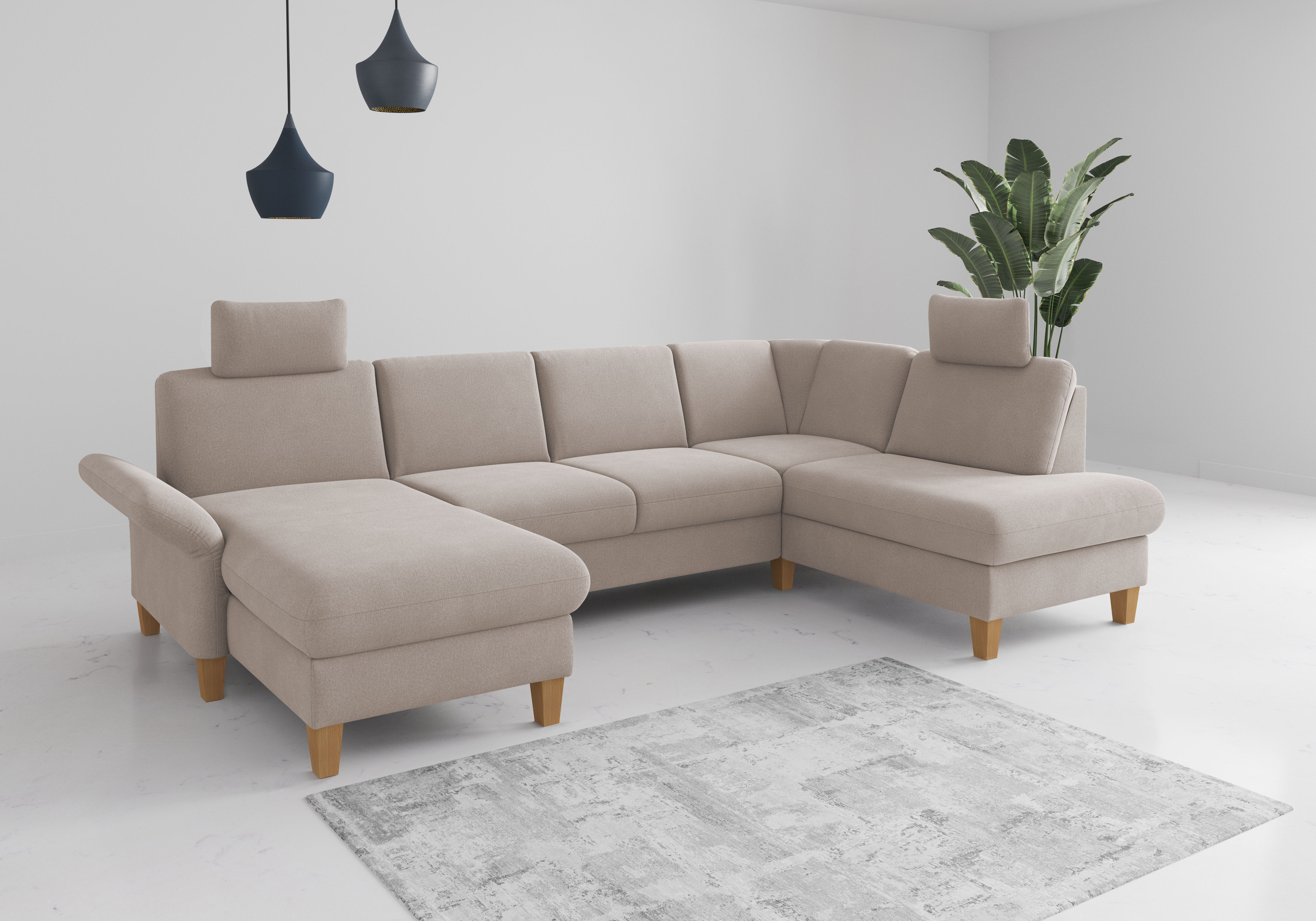 OTTO home Wohnlandschaft "Rochelle, U-Form" optional mit Armteilverstellung, mit Schlaffunktion & Bettkasten