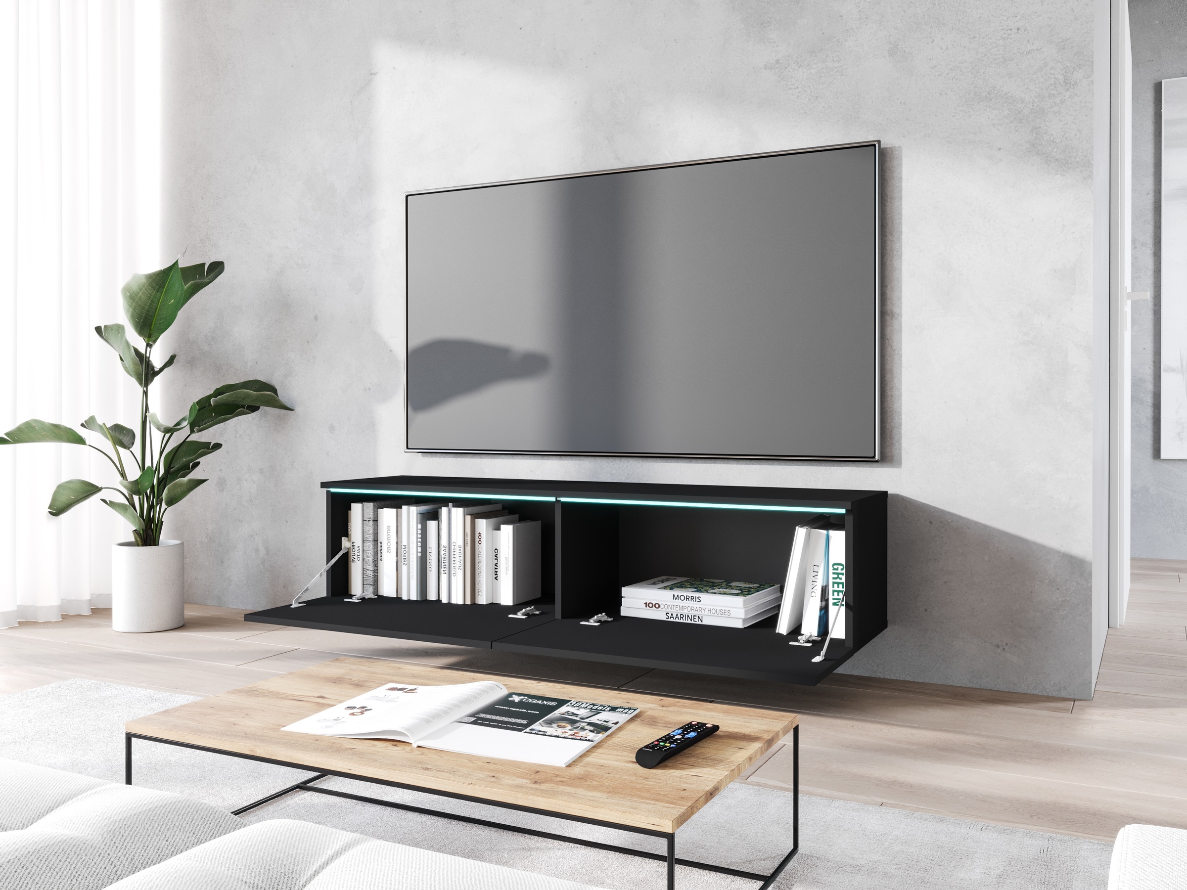 INOSIGN Lowboard »LOWBOARD D, wahlweise mit oder ohne Beleuchtung«, modernes TV-Board ohne Griffe, mit viel Stauraum,stehend und hängend