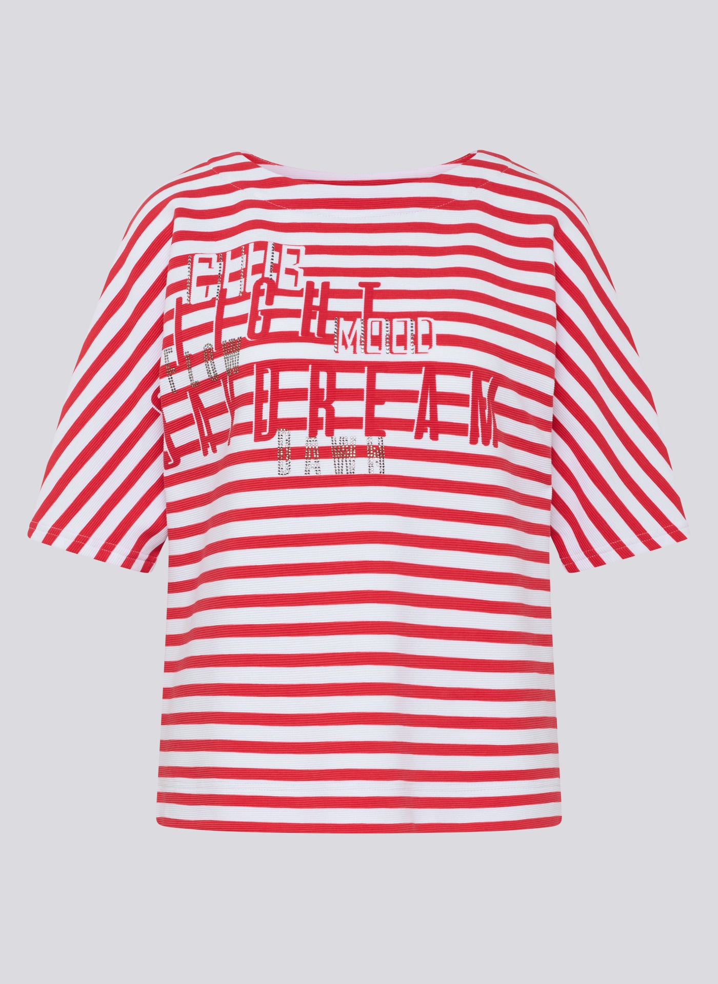 Rabe Rundhalsshirt im Streifen-Look und mit Glitzer-Druck