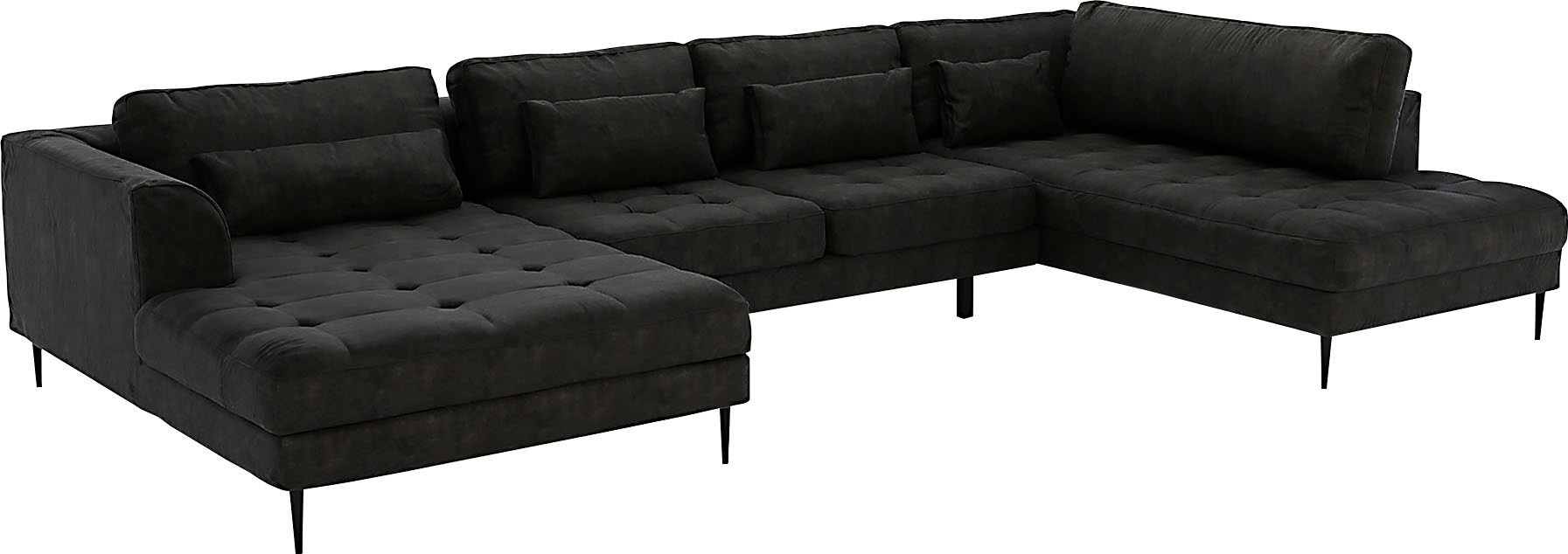 TRENDMANUFAKTUR Wohnlandschaft »Luzi, gemütliches Sofa, extra viel Platz, viele Kissen«, Designsofa mit tollem Sitzkomfort, Metallfüße schwarz, Breite 361 cm
