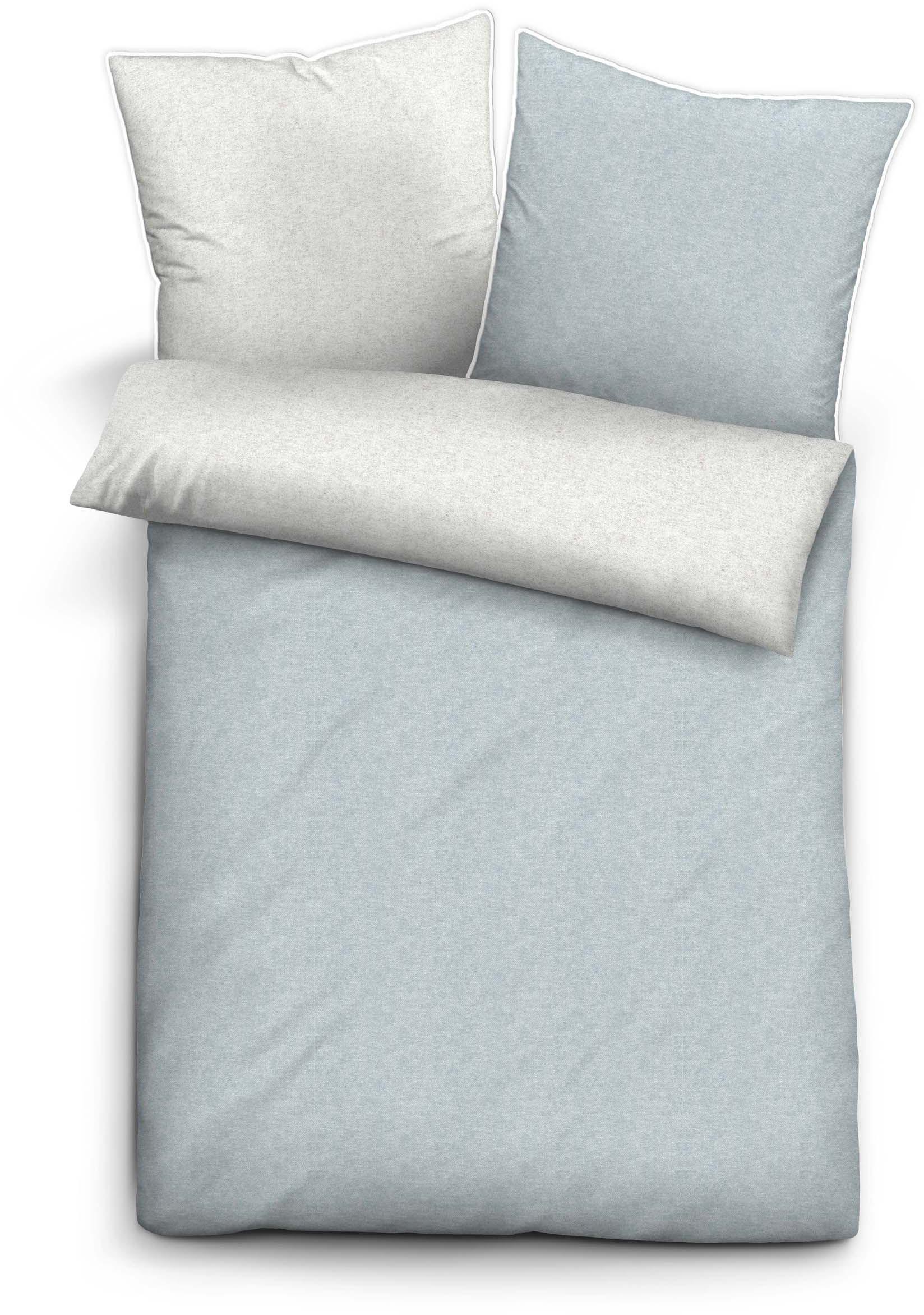 Wendebettwäsche BIBERNA, blau, Flanell, Obermaterial: 100% Baumwolle, Bettwäsche, "Hermal", Flanell in Melangeoptik, Winterbettwäsche, Made in Germany