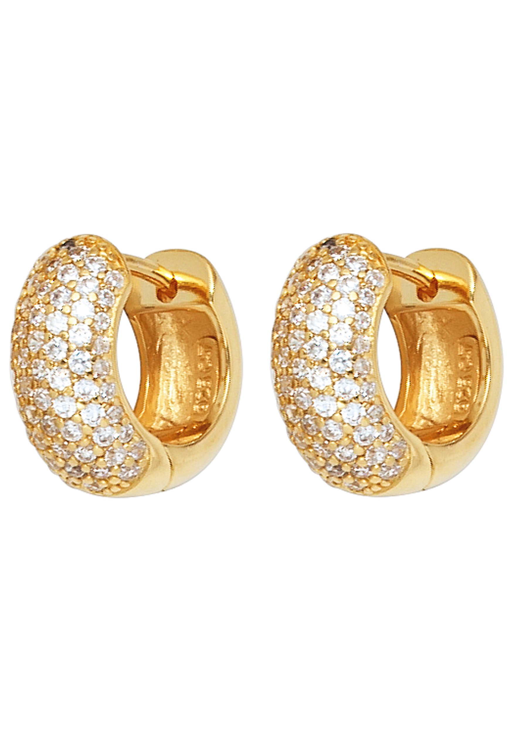 Paar Creolen JOBO "Ohrringe breit", goldfarben, Ohrringe, Damen, 13,9mm, Silber 925 (Sterlingsilber), 925 Silber vergoldet mit 140 Zirkonia 2